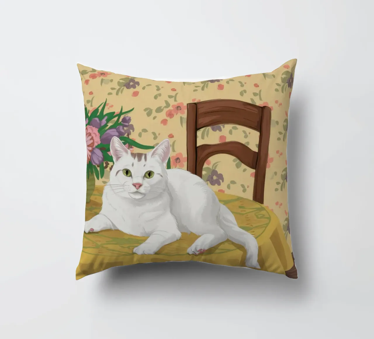 Gatto bianco Tavolo floreale cuscino da Marigold Tiga