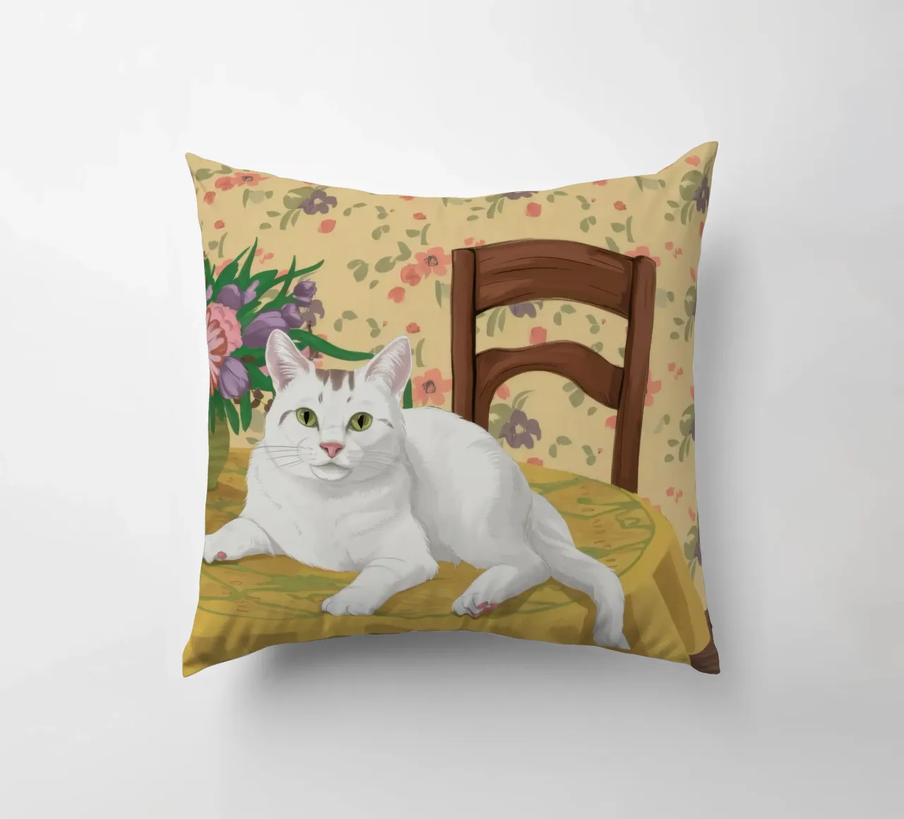 Gatto bianco Tavolo floreale cuscino da Marigold Tiga