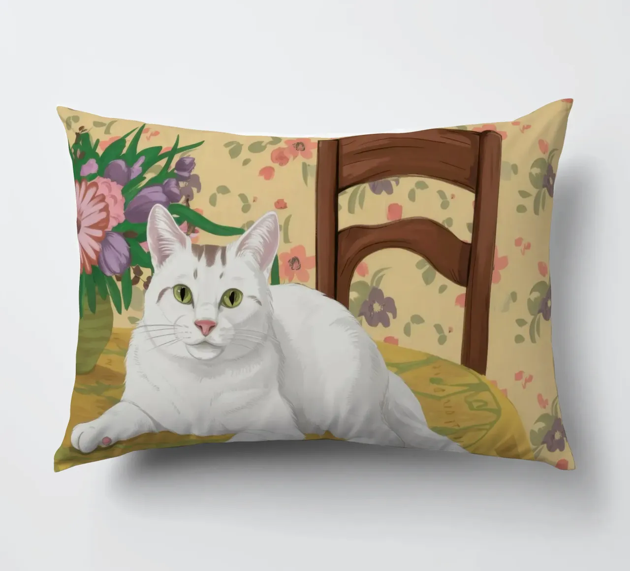 Gatto bianco Tavolo floreale cuscino da Marigold Tiga