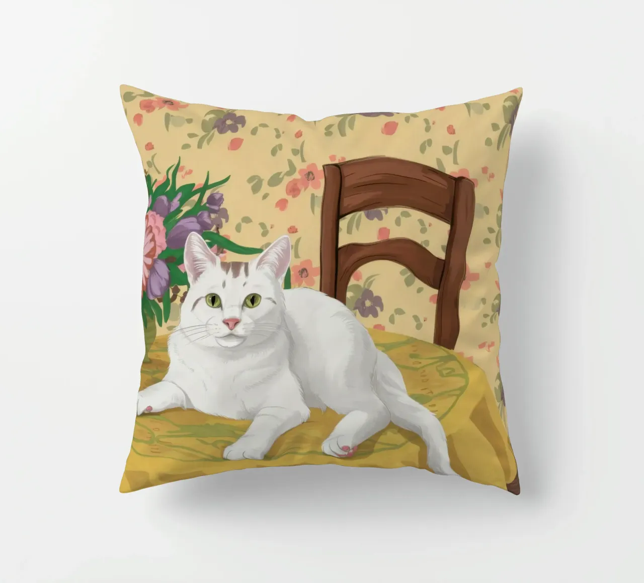 Gatto bianco Tavolo floreale cuscino da Marigold Tiga