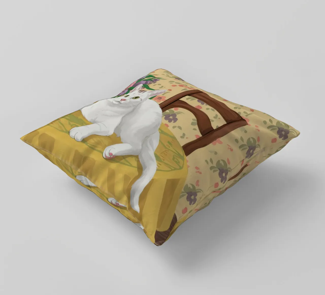 Gatto bianco Tavolo floreale cuscino da Marigold Tiga