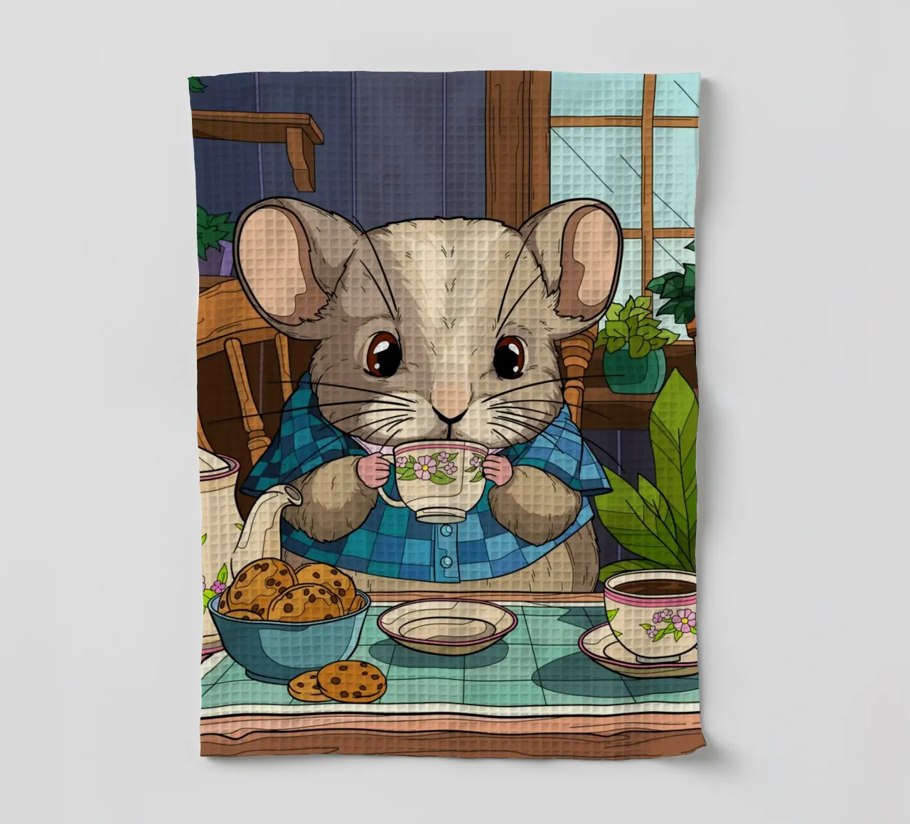 Souris de l'heure du thé torchon de Fanya Art