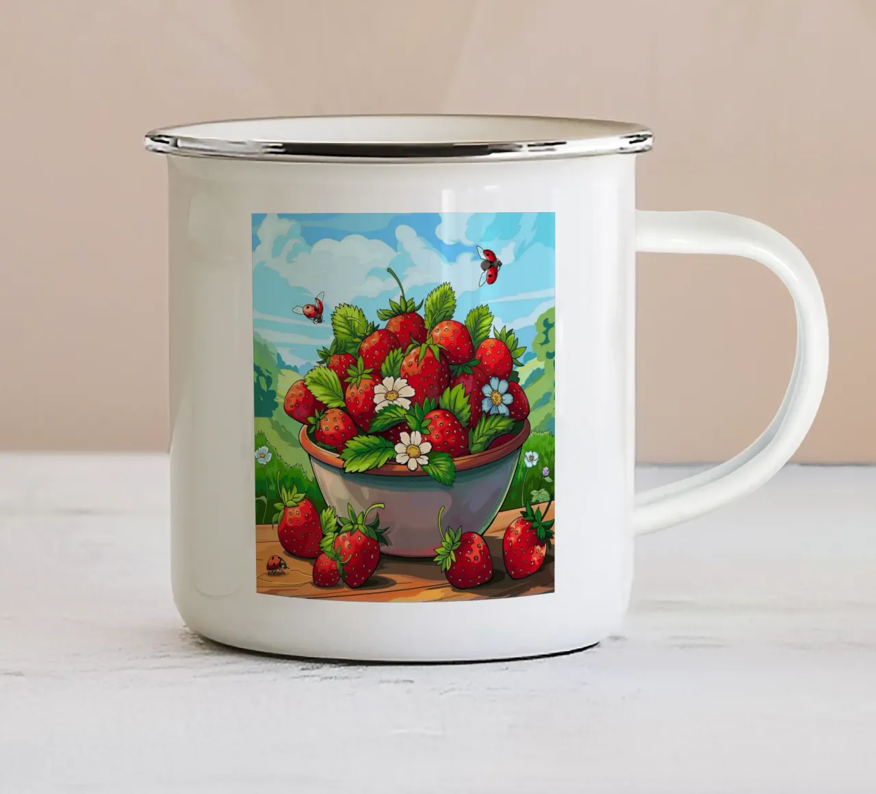 Raccolta di fragole tazza in smalto da Fanya Art