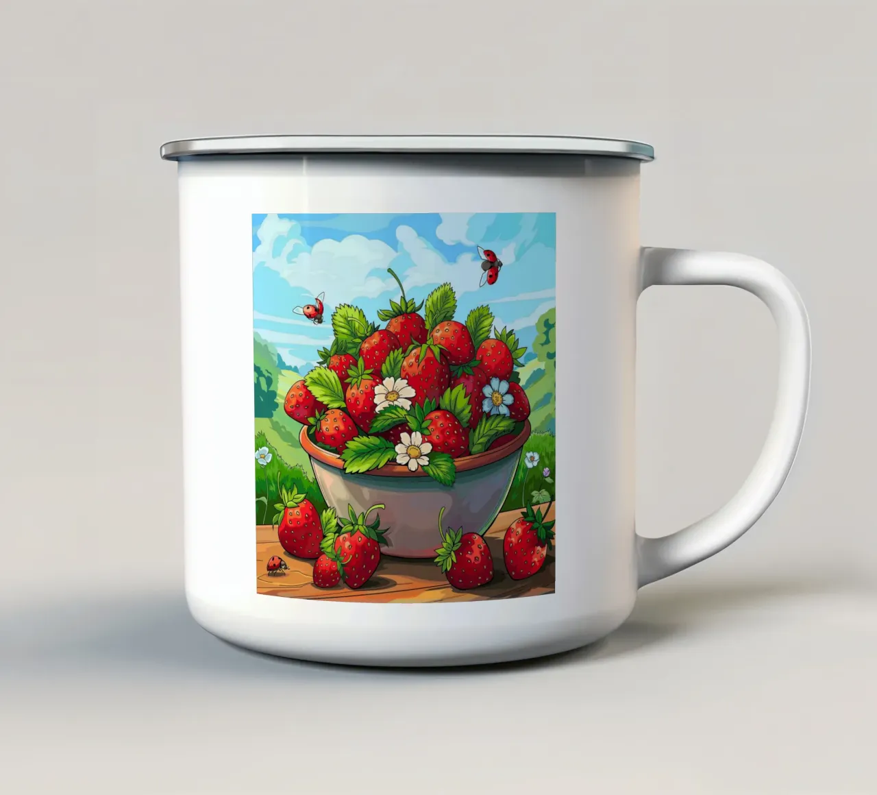 Raccolta di fragole tazza in smalto da Fanya Art