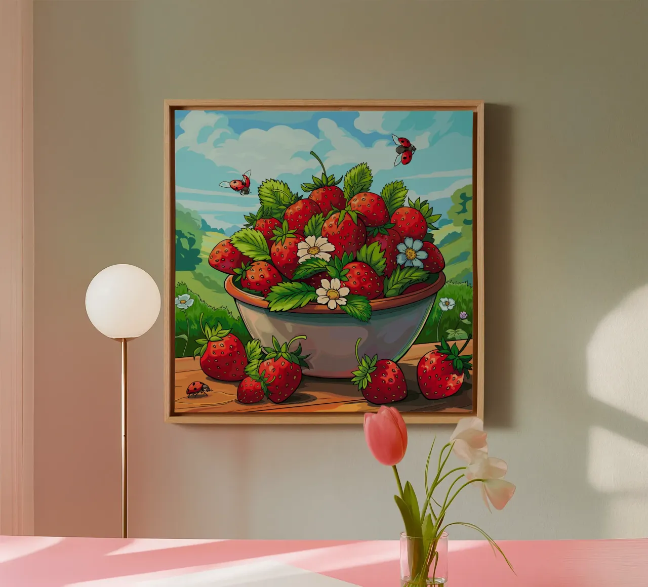 Raccolta di fragole tela con Cornice a cassetta da Fanya Art