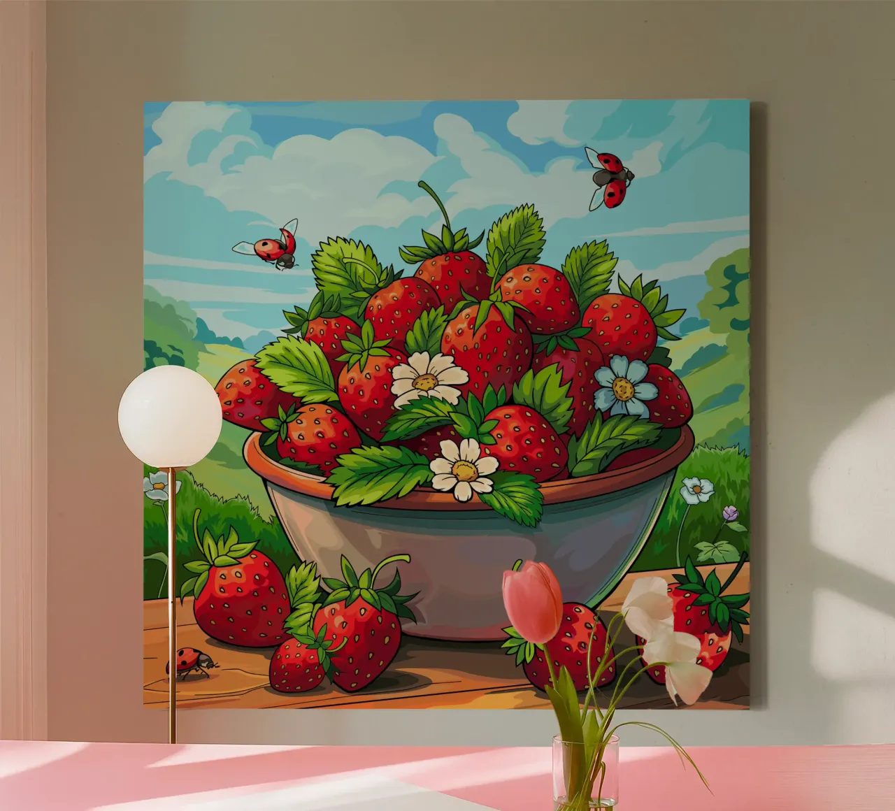Raccolta di fragole tela con Cornice a cassetta da Fanya Art