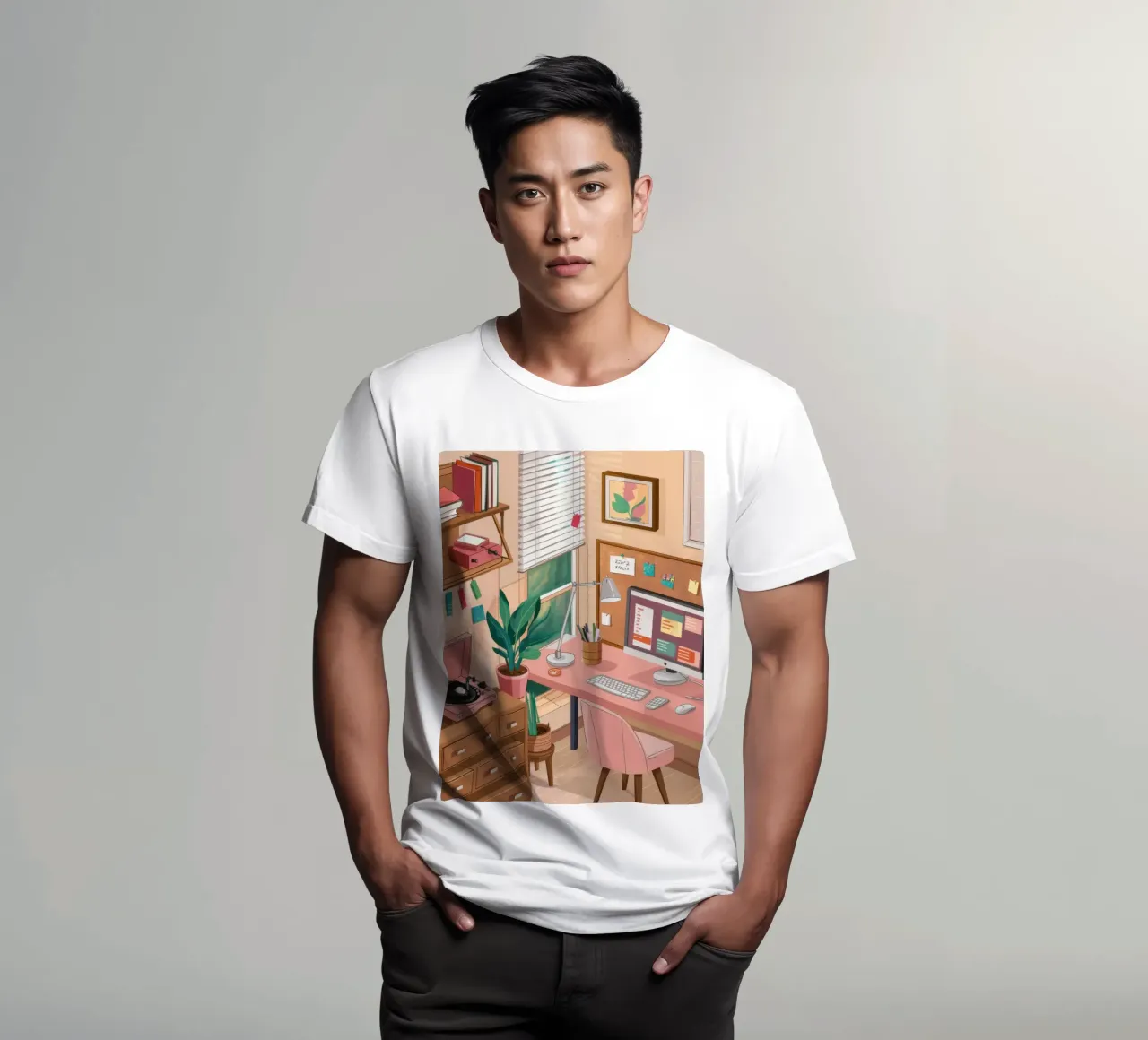 Pink Desk Workspace t-shirt by Marigold Tiga