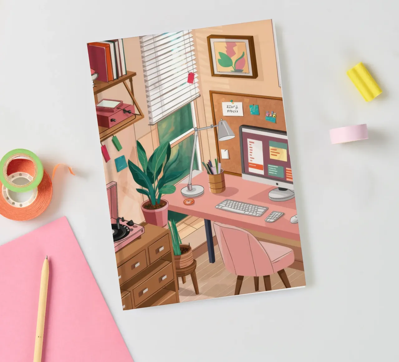 Pink Desk Workspace notebook by Marigold Tiga