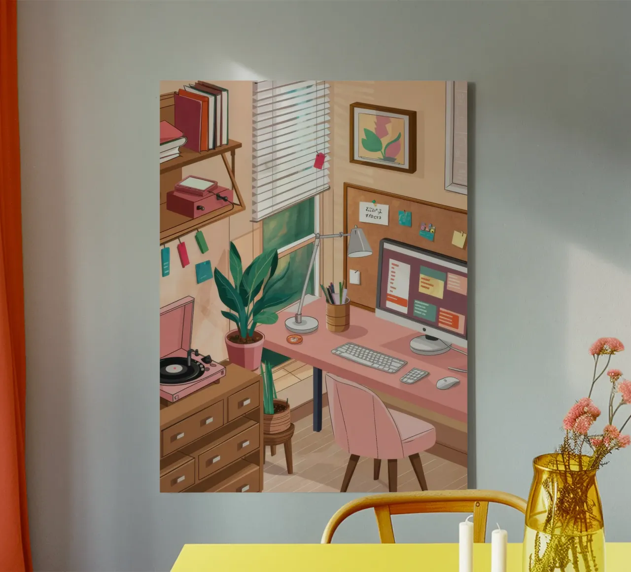 Pink Desk Workspace canvas by Marigold Tiga