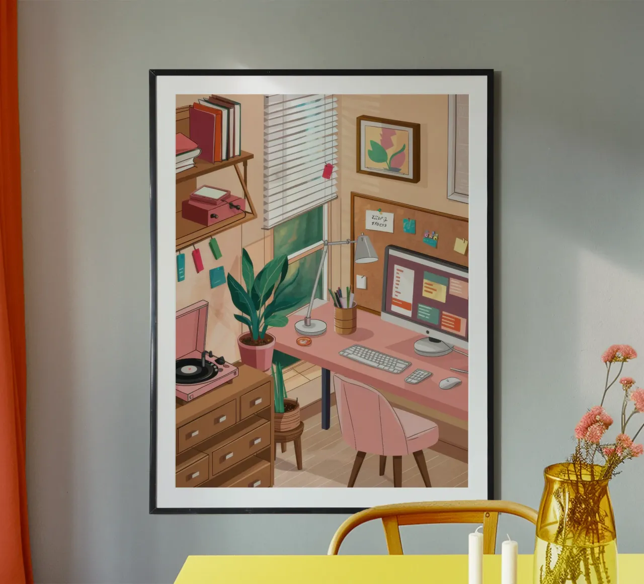 Bureau de travail rose poster de Marigold Tiga