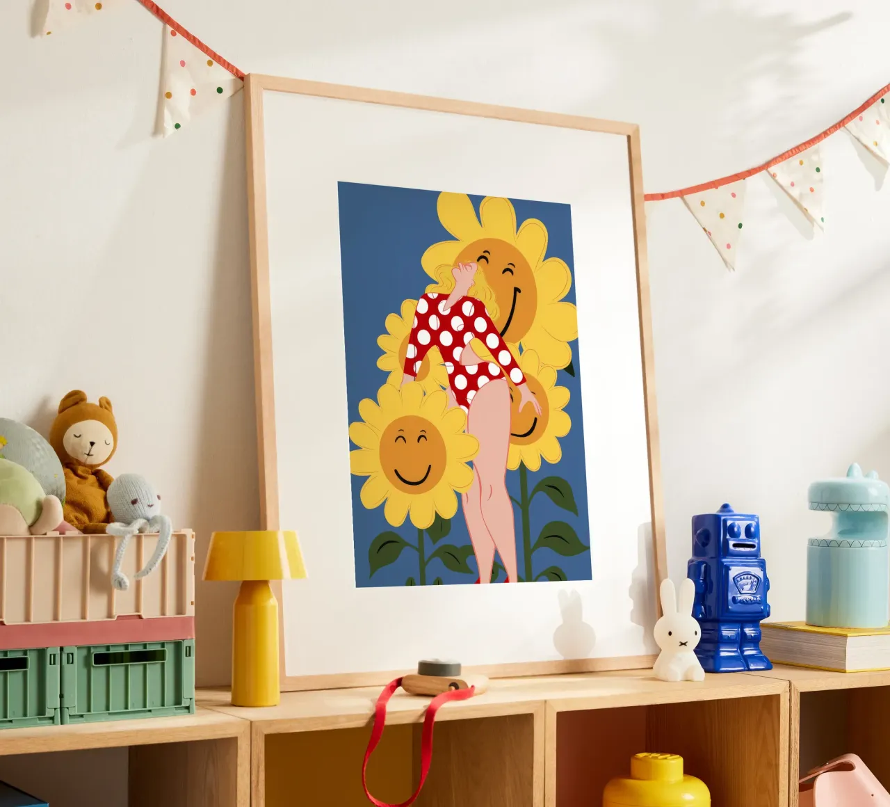 Signora dei girasoli poster con telaio in plastica da Stone Decade