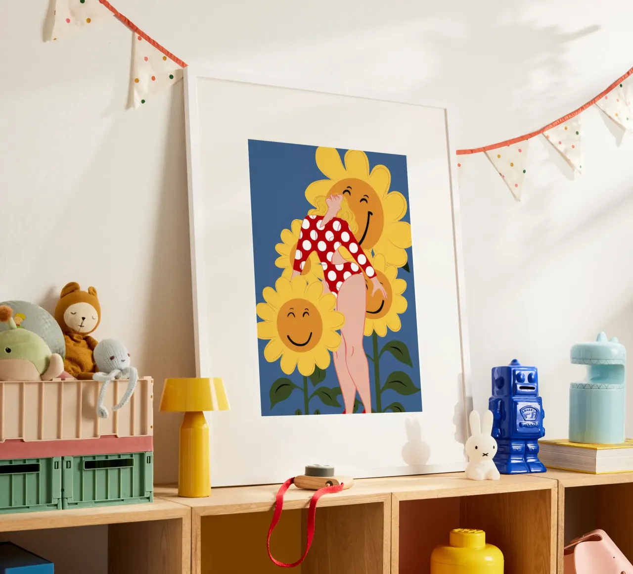 Signora dei girasoli poster con telaio in plastica da Stone Decade