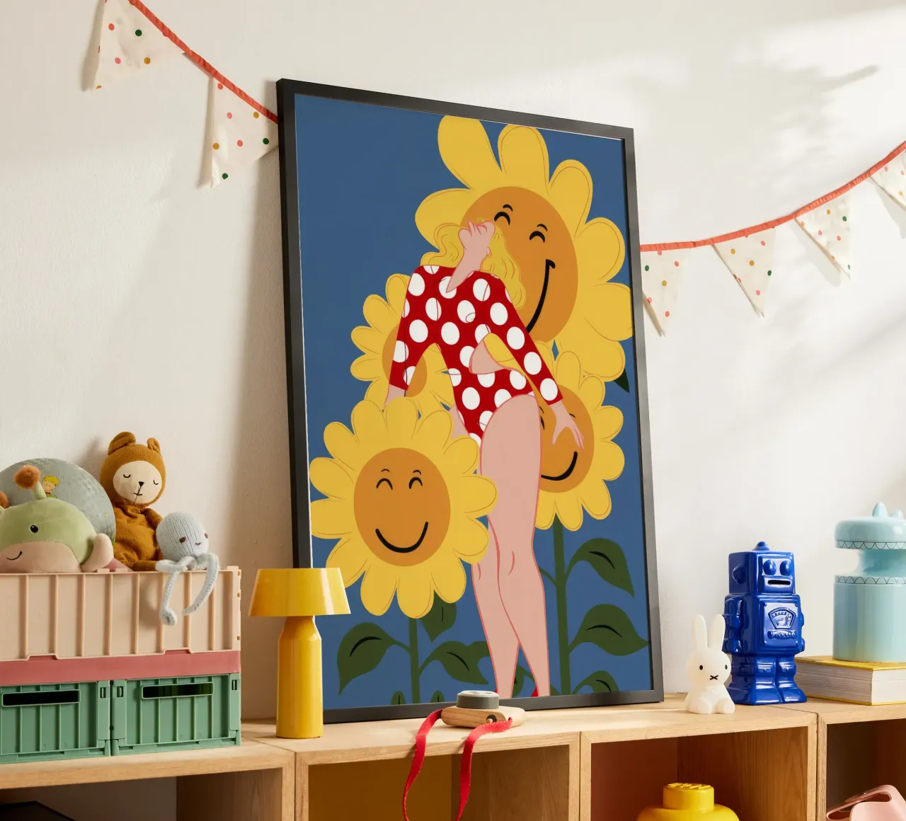 Signora dei girasoli poster con telaio in plastica da Stone Decade