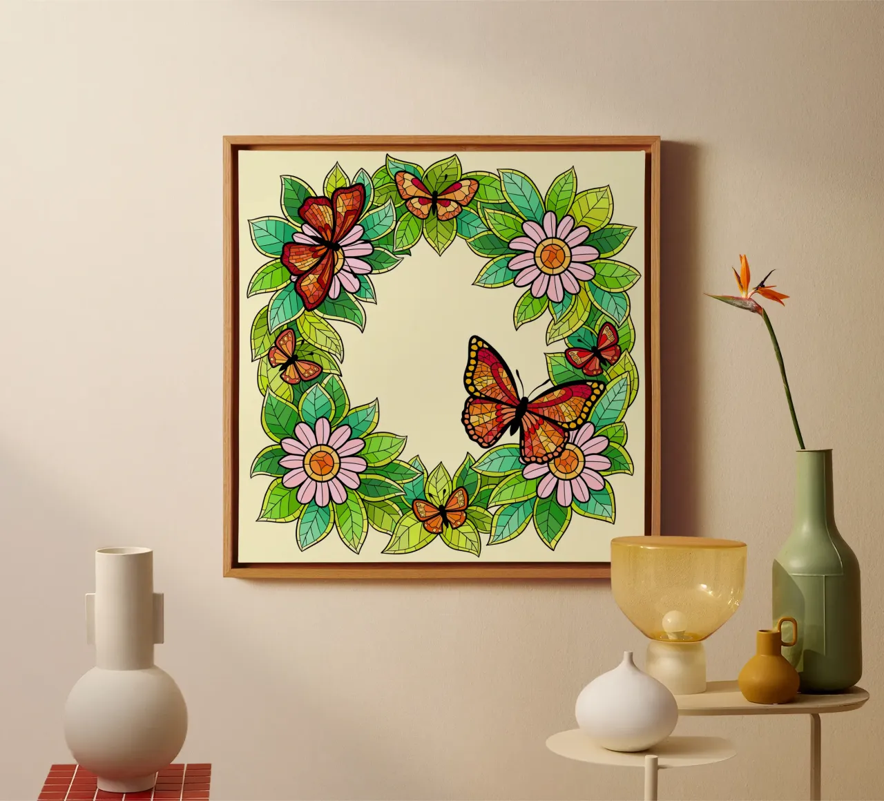 Vlindertuin canvas met Baklijst van Fanya Art