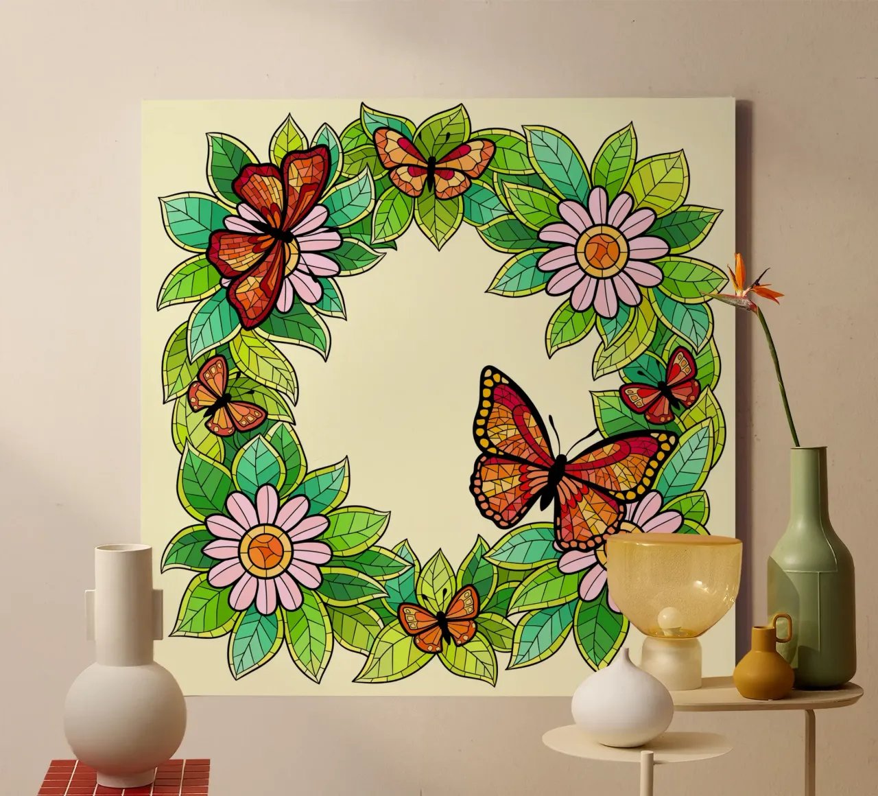 Vlindertuin canvas met Baklijst van Fanya Art