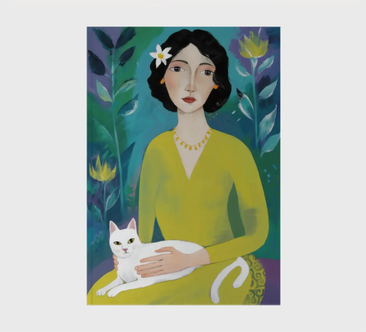 Robe jaune Chat blanc carnet de notes de Marigold Tiga