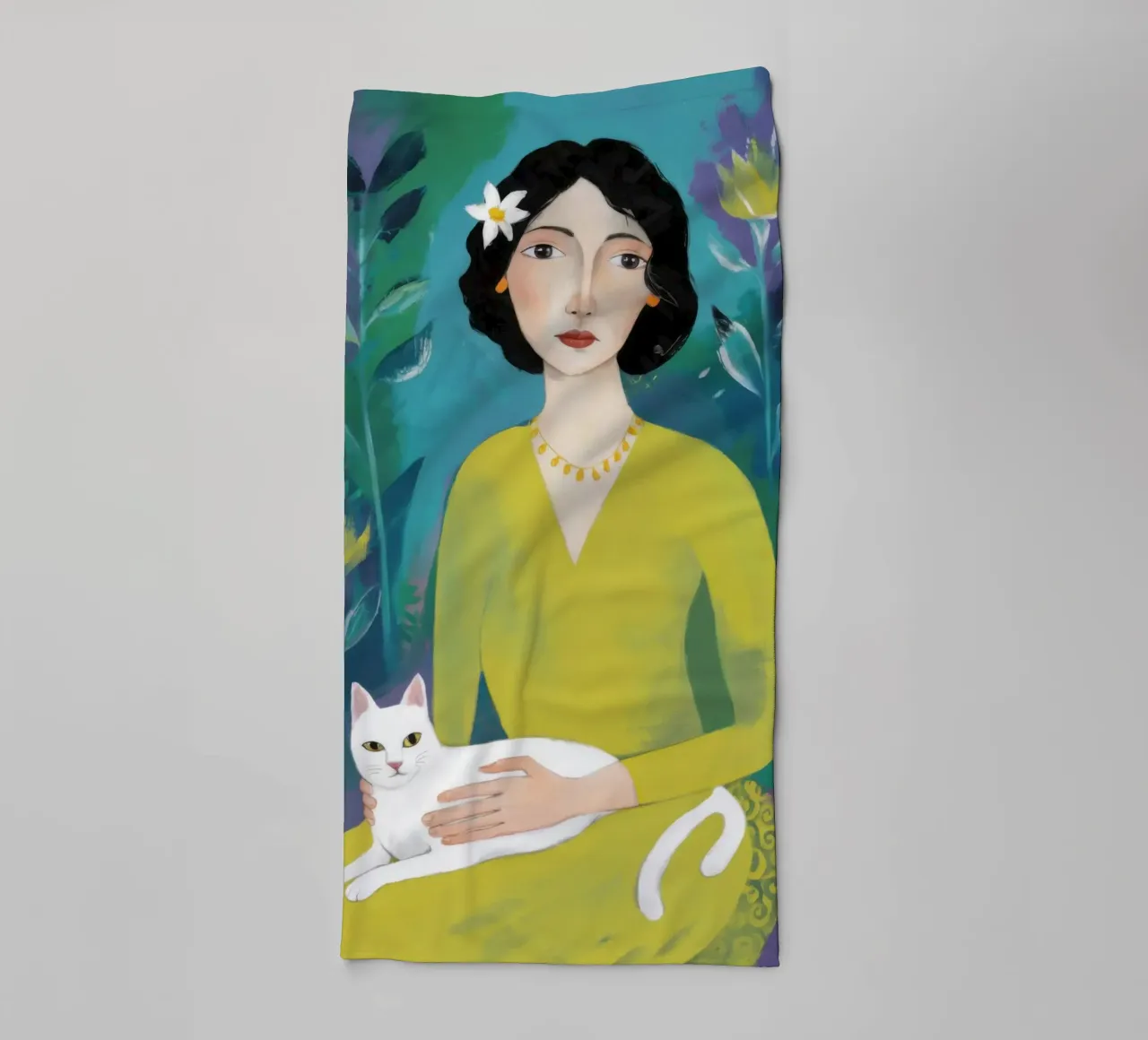 Robe jaune Chat blanc serviette de bain de Marigold Tiga