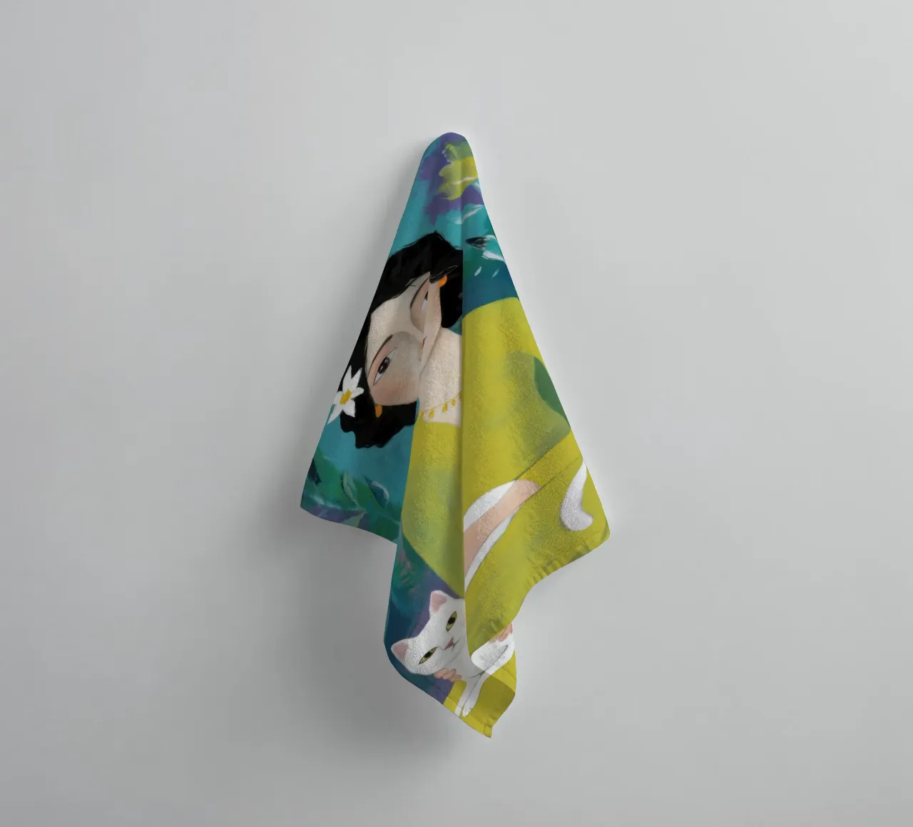 Robe jaune Chat blanc serviette de bain de Marigold Tiga