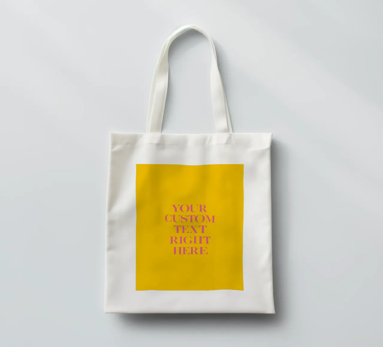 Custom text in pink on yellow borsa in juta da WORTSPIEL