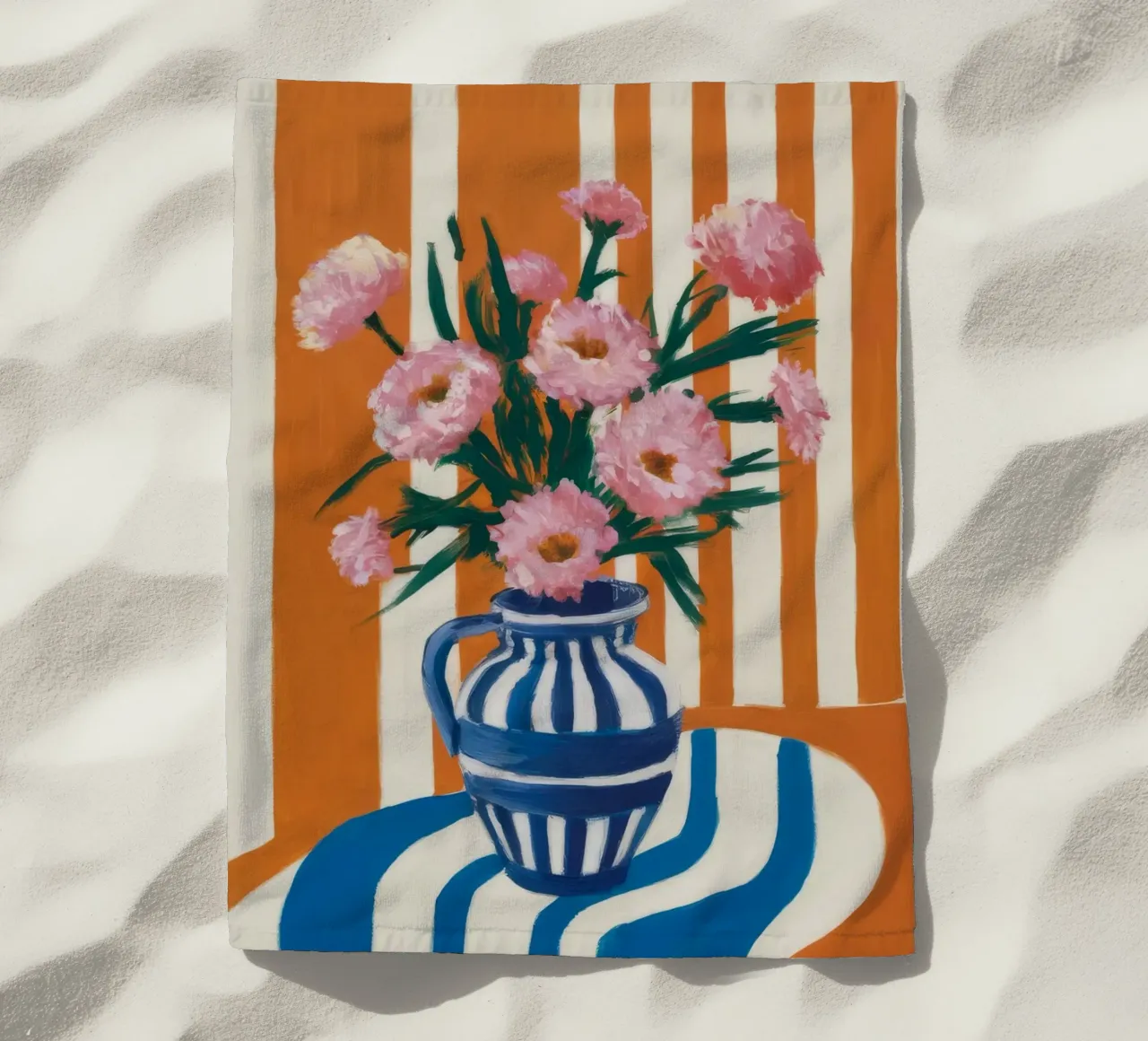 Vaso ondulato Fiori rosa telo mare da Stone Decade