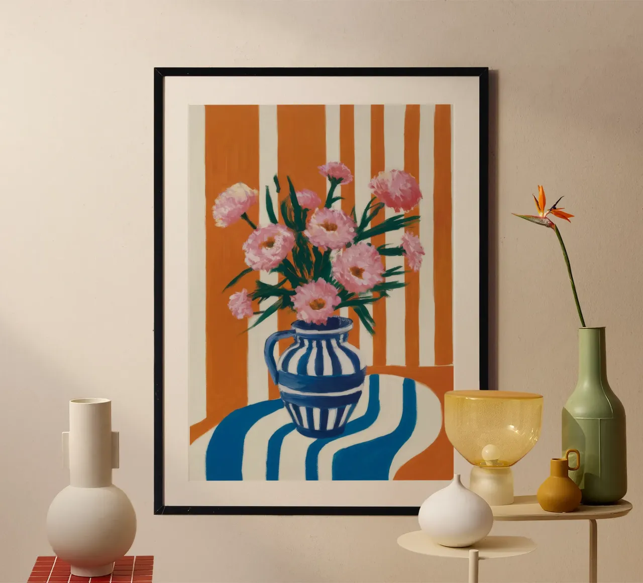 Vase ondulé fleurs roses hahnemühle de Stone Decade