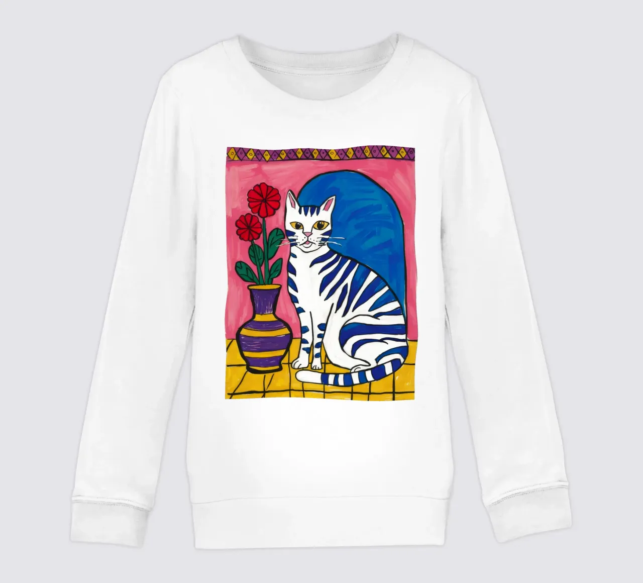 Gatto a righe Vaso blu felpa bambino da Stone Decade
