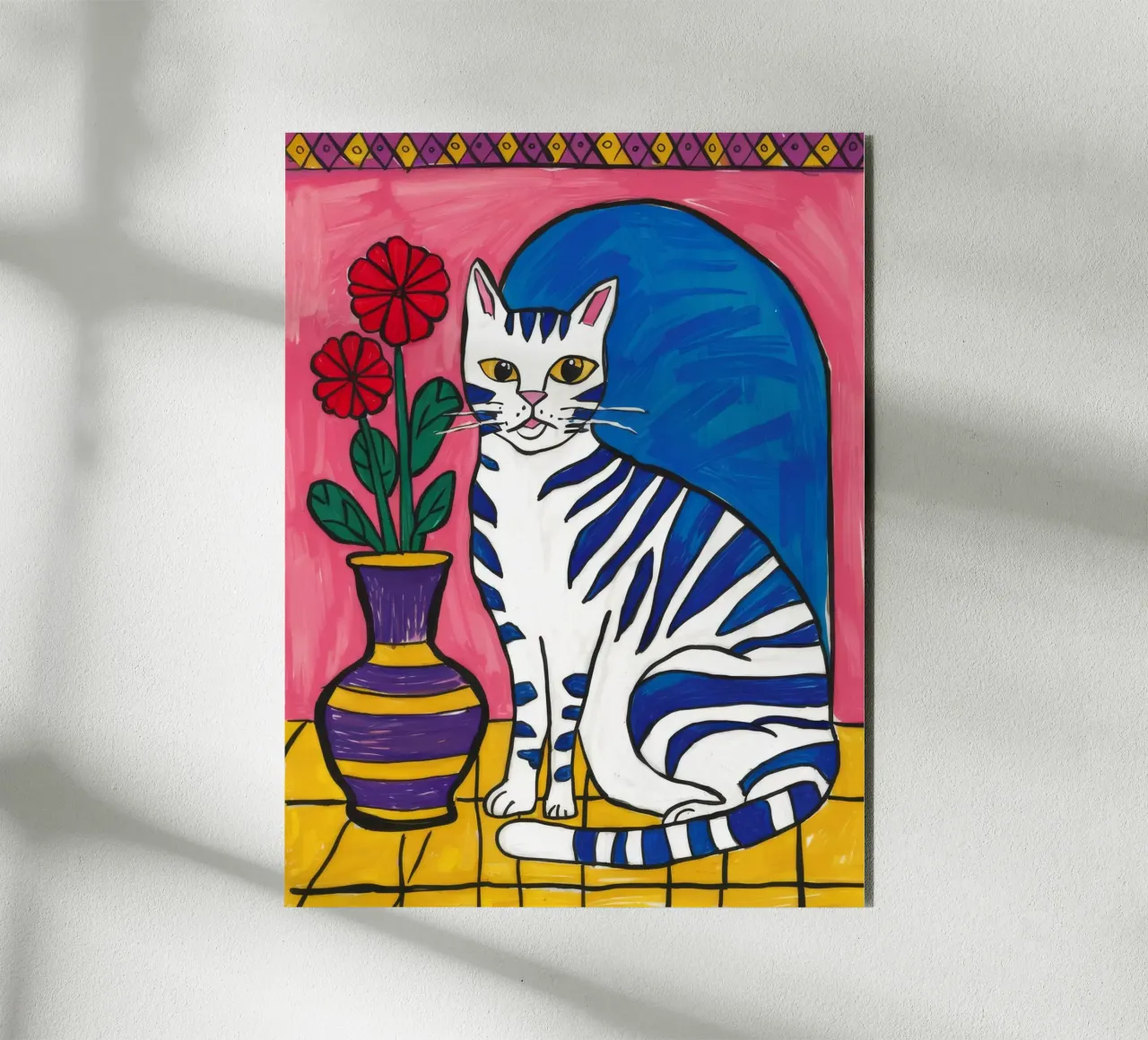 Gatto a righe Vaso blu alluminio dibond da Stone Decade