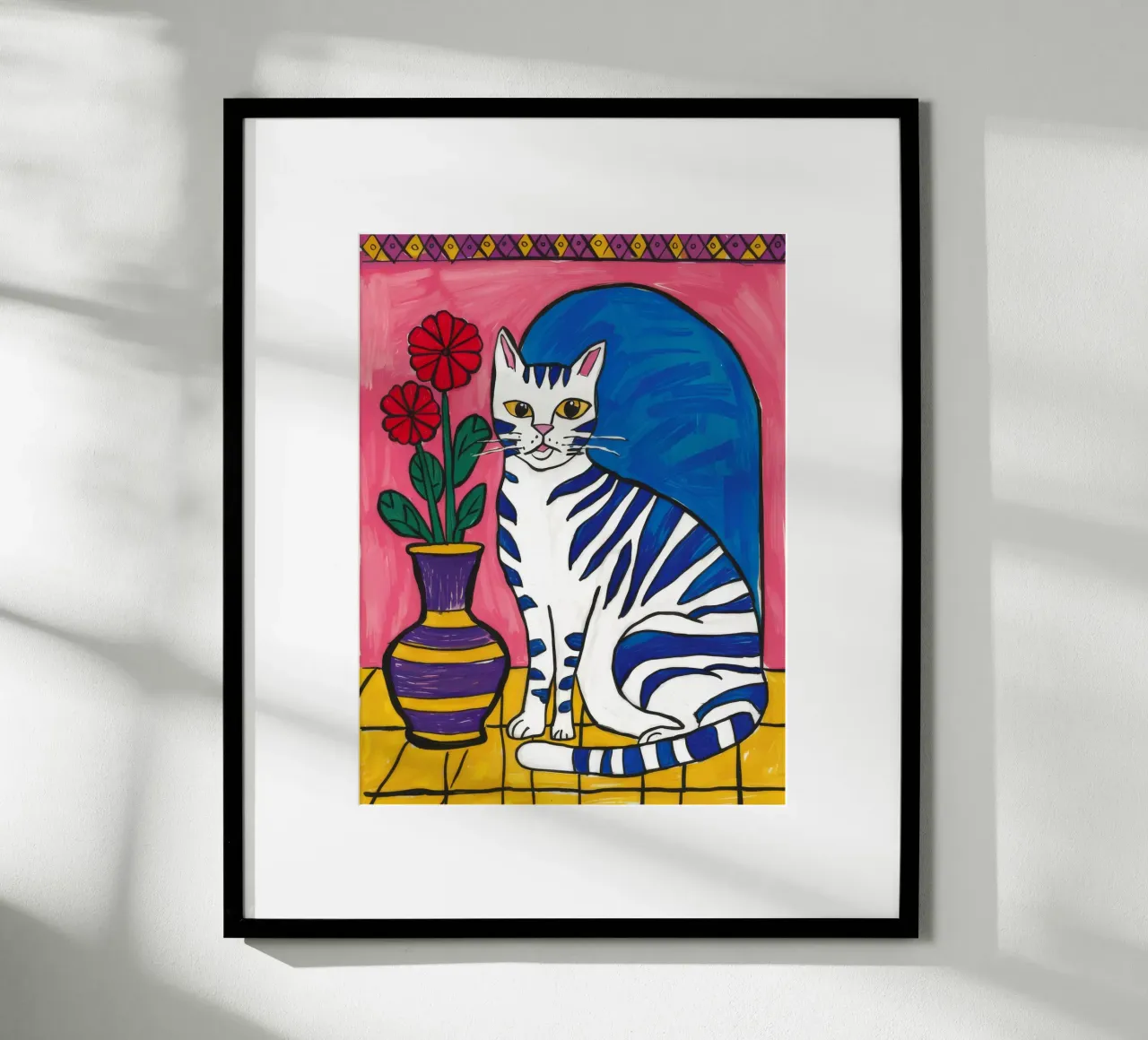 Gestreifte Katze Blaue Vase Hahnemühle von Stone Decade