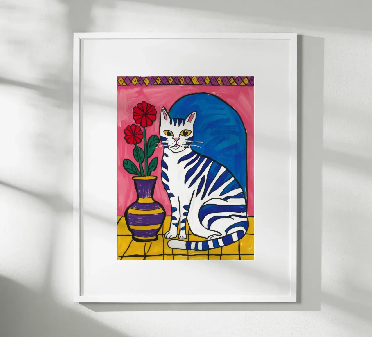Gestreifte Katze Blaue Vase Hahnemühle von Stone Decade