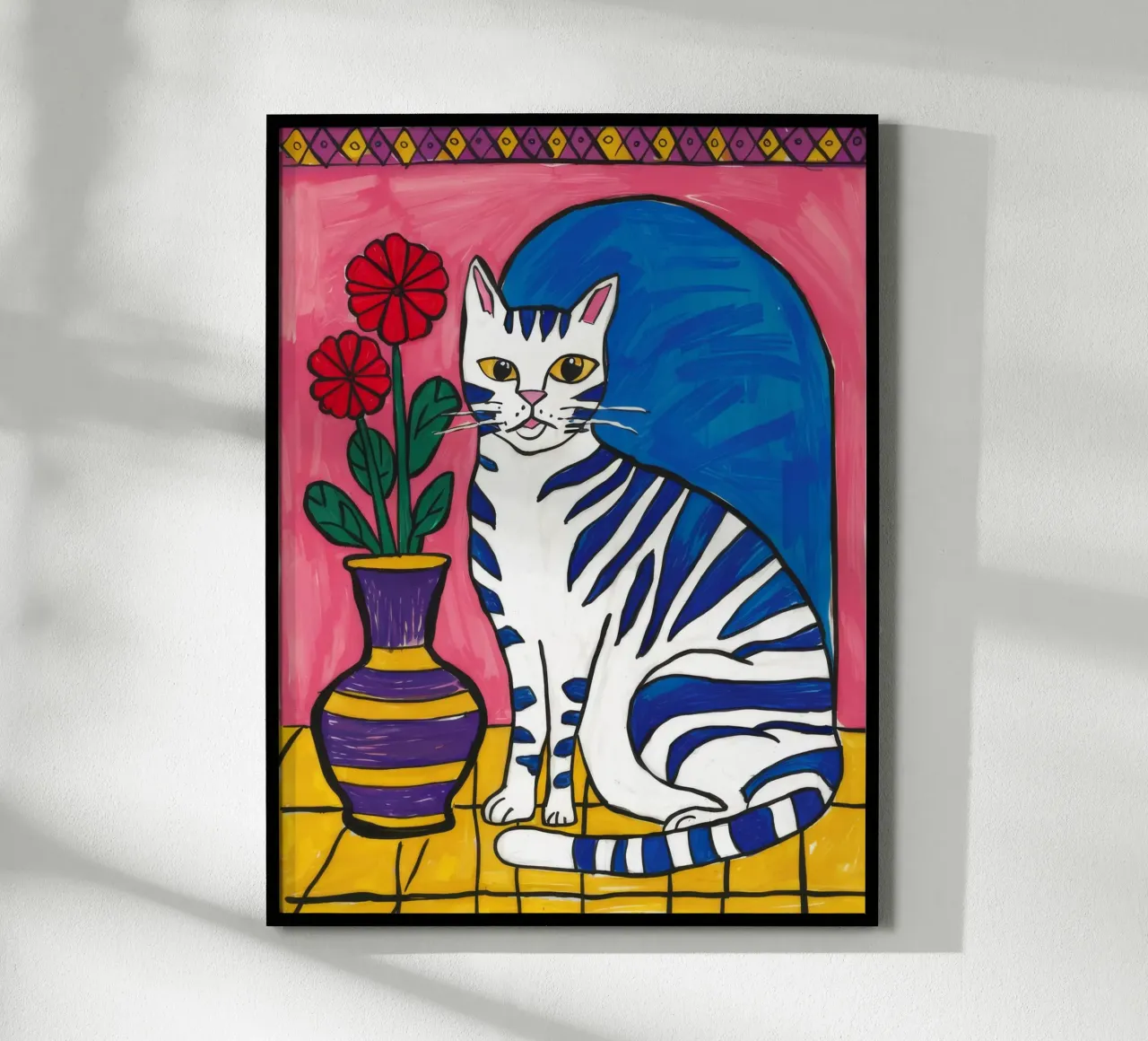 Gestreifte Katze Blaue Vase Hahnemühle von Stone Decade