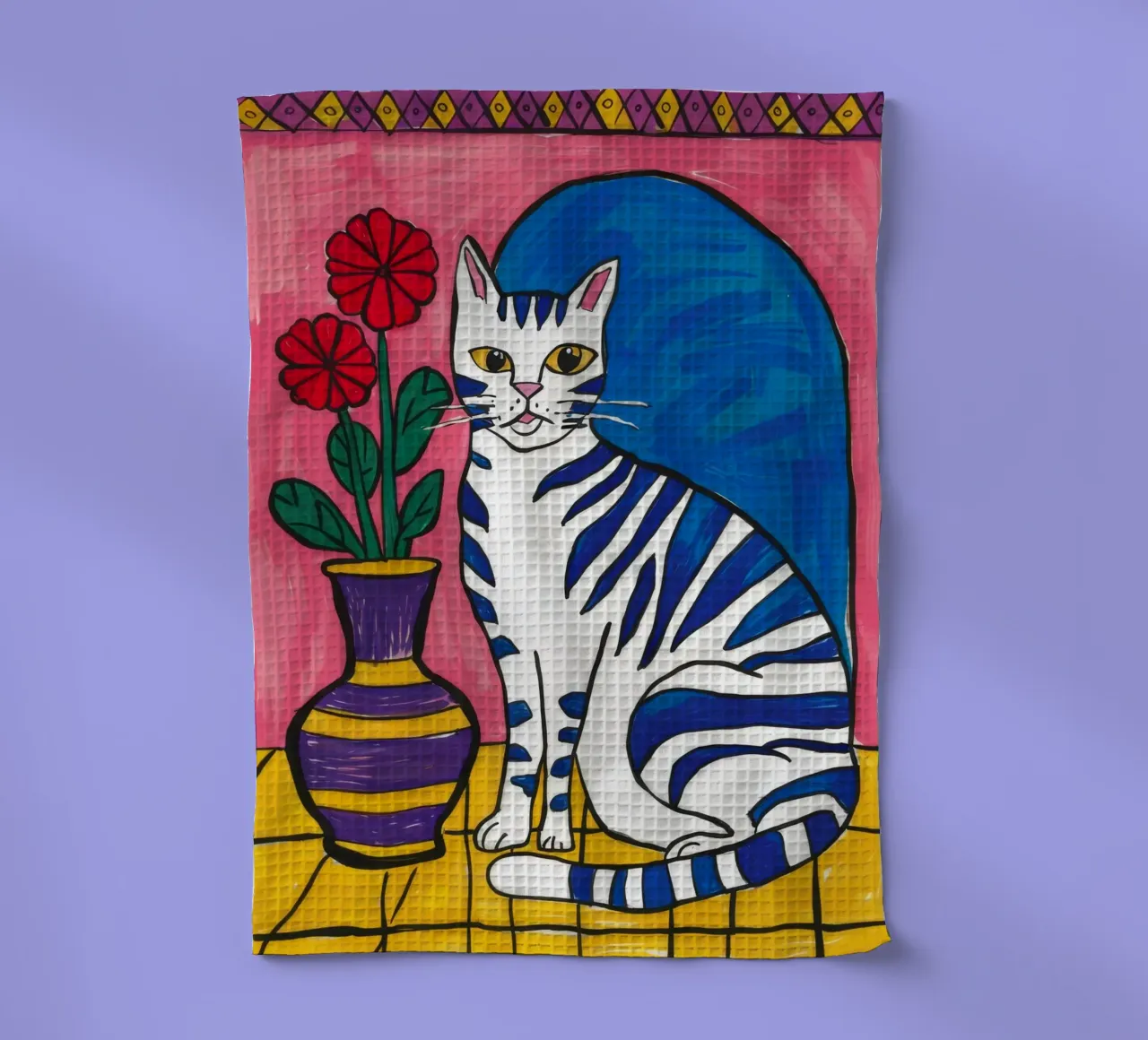 Gatto a righe Vaso blu canovaccio da cucina da Stone Decade