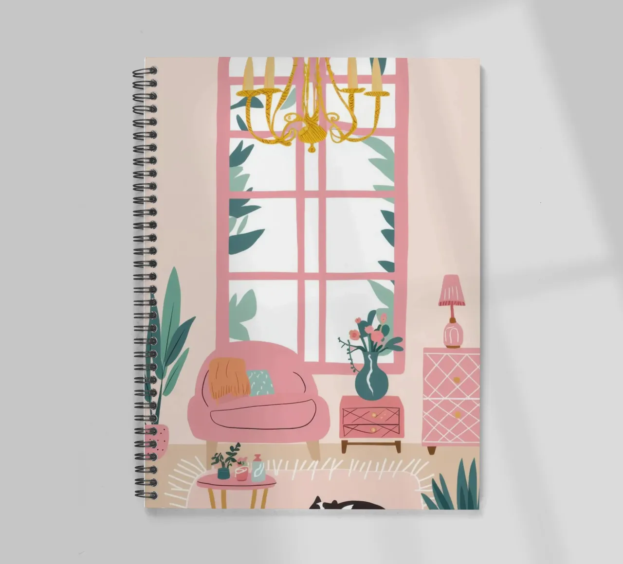 Arched Window Cat Nap spiral notebook by Marigold Tiga