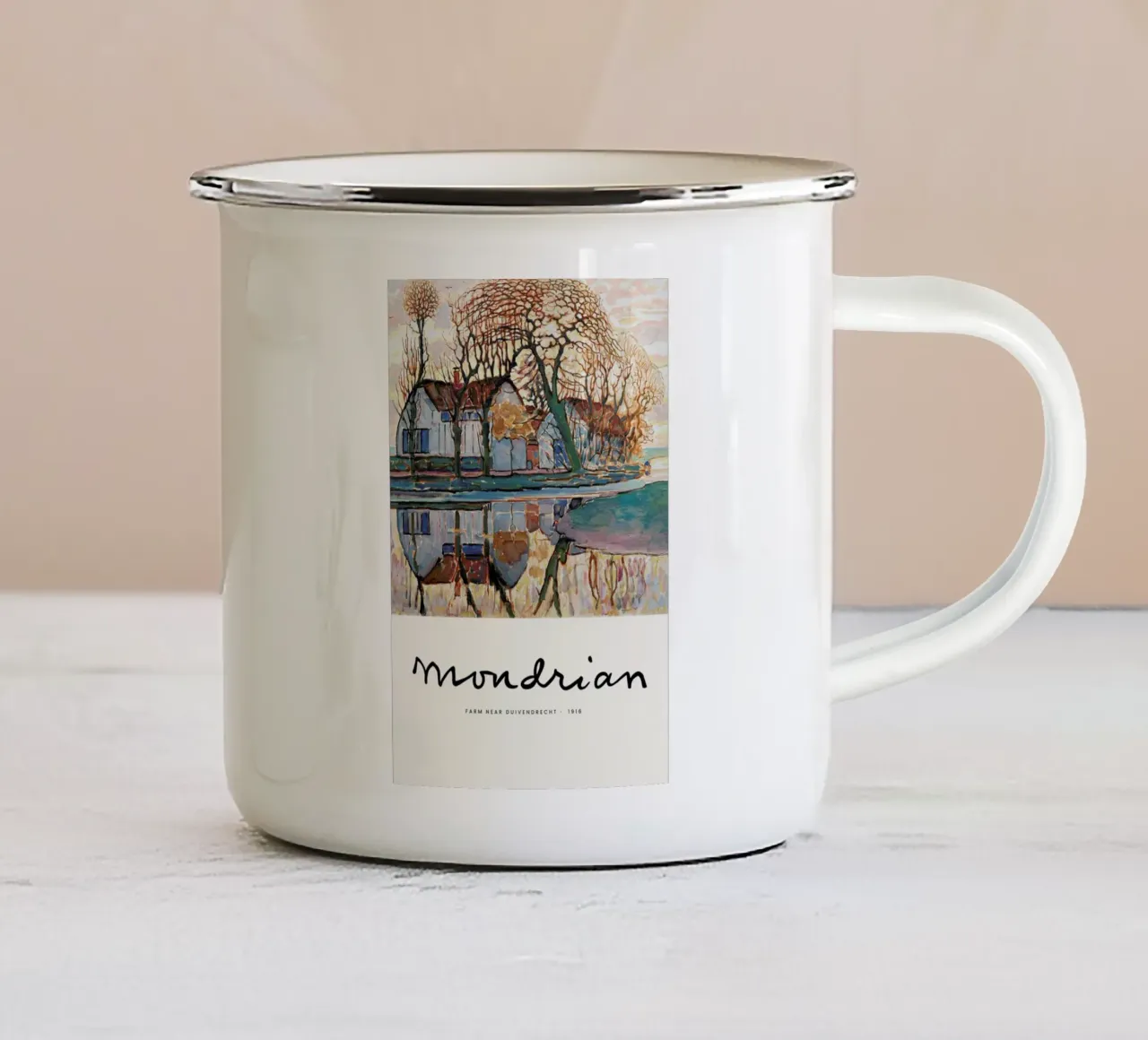 Mondrian – Signed Farm tazza in smalto da Vintage by JUNIQE