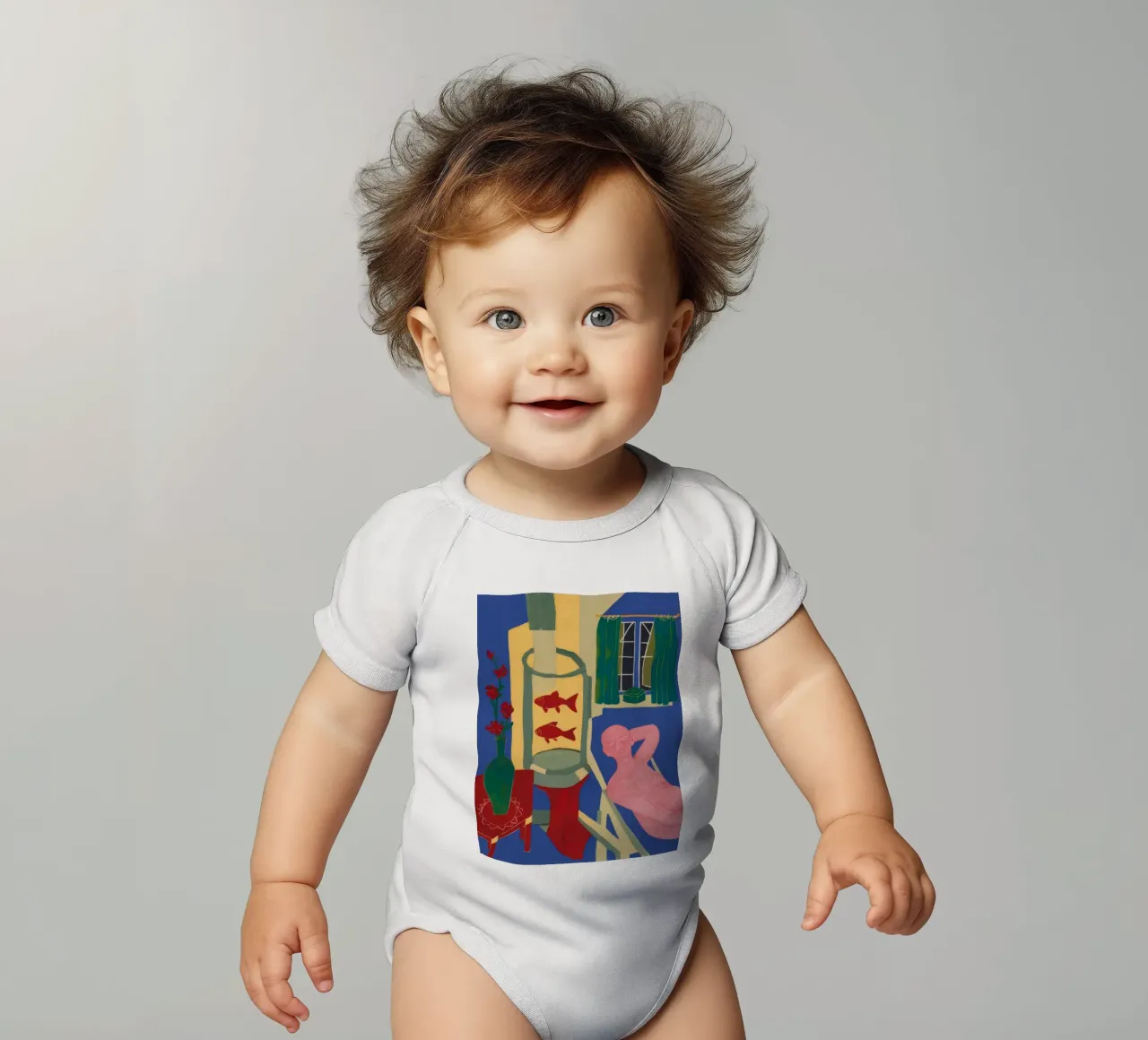 Fischglas mit rotem Strumpf Kurzarm Babybody von Stone Decade