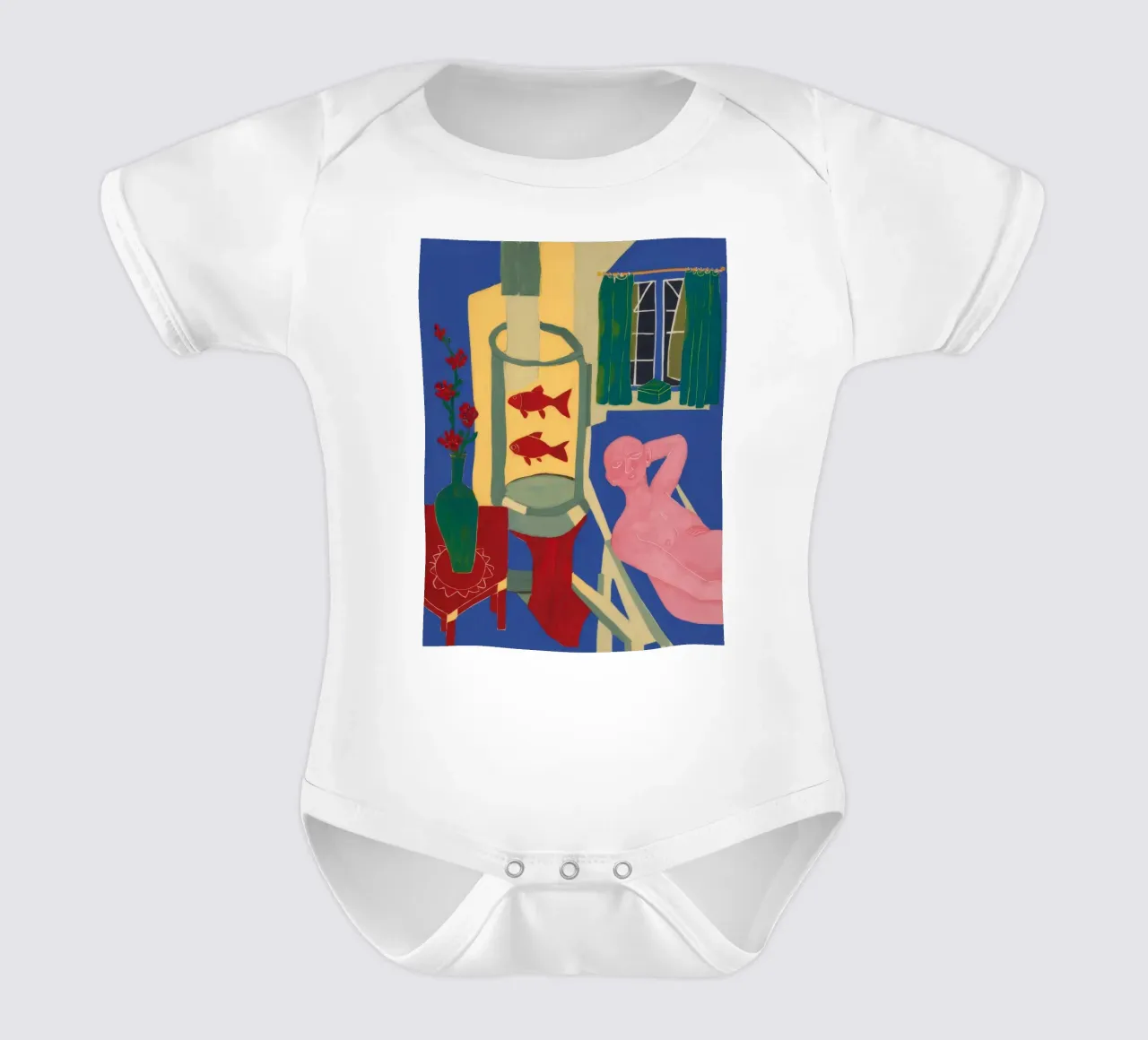 Fischglas mit rotem Strumpf Kurzarm Babybody von Stone Decade