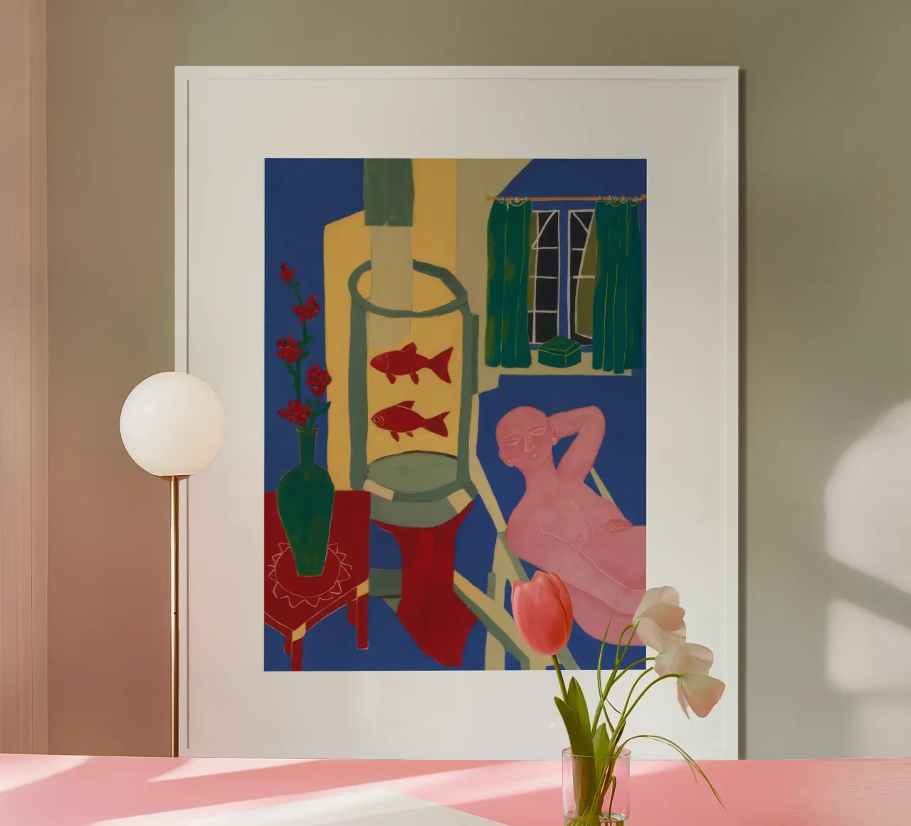 Fischglas mit rotem Strumpf Poster von Stone Decade