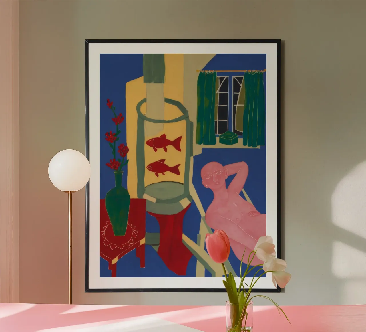 Fischglas mit rotem Strumpf Poster von Stone Decade