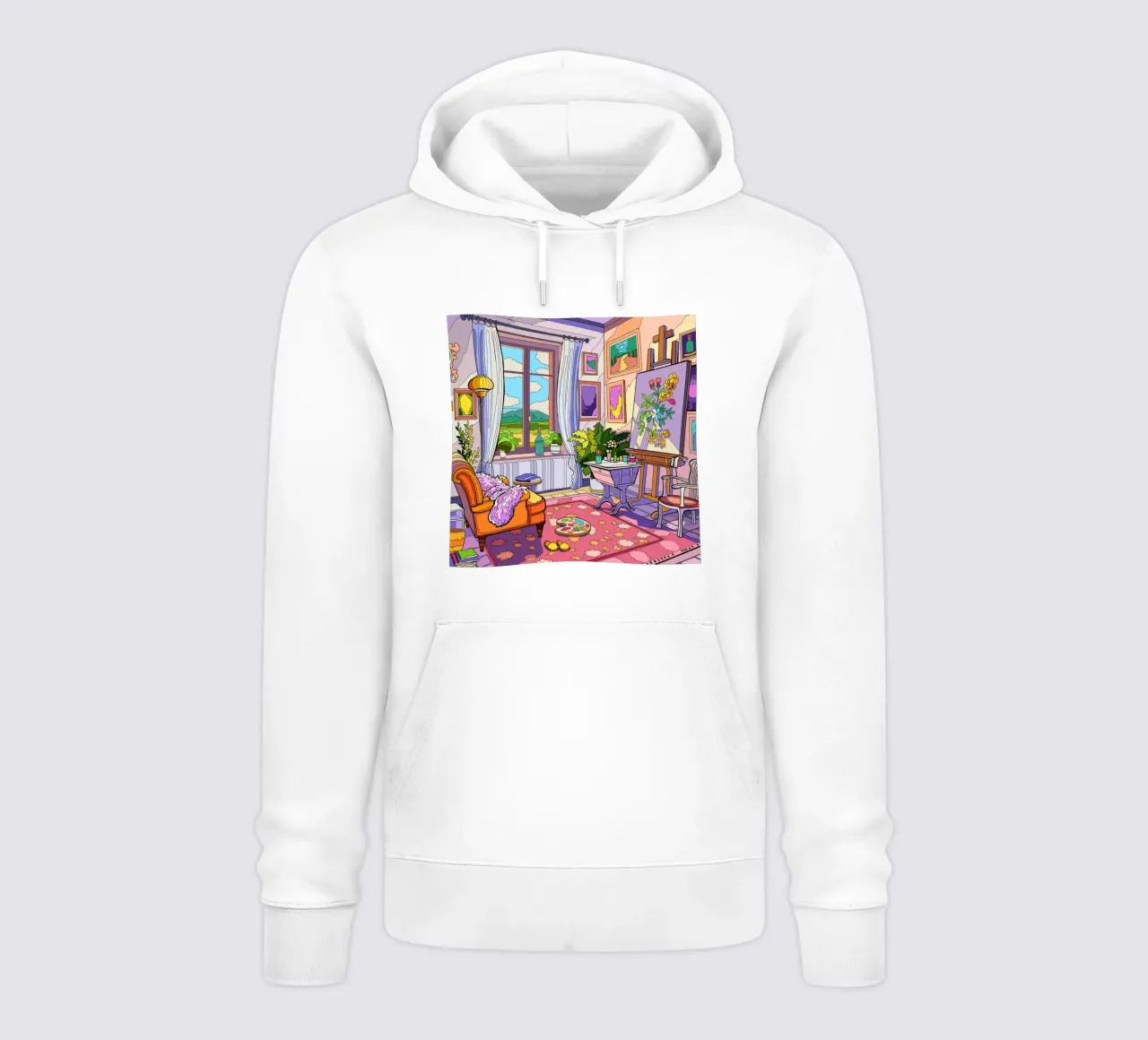 Camera con vista felpa con cappuccio da Fanya Art