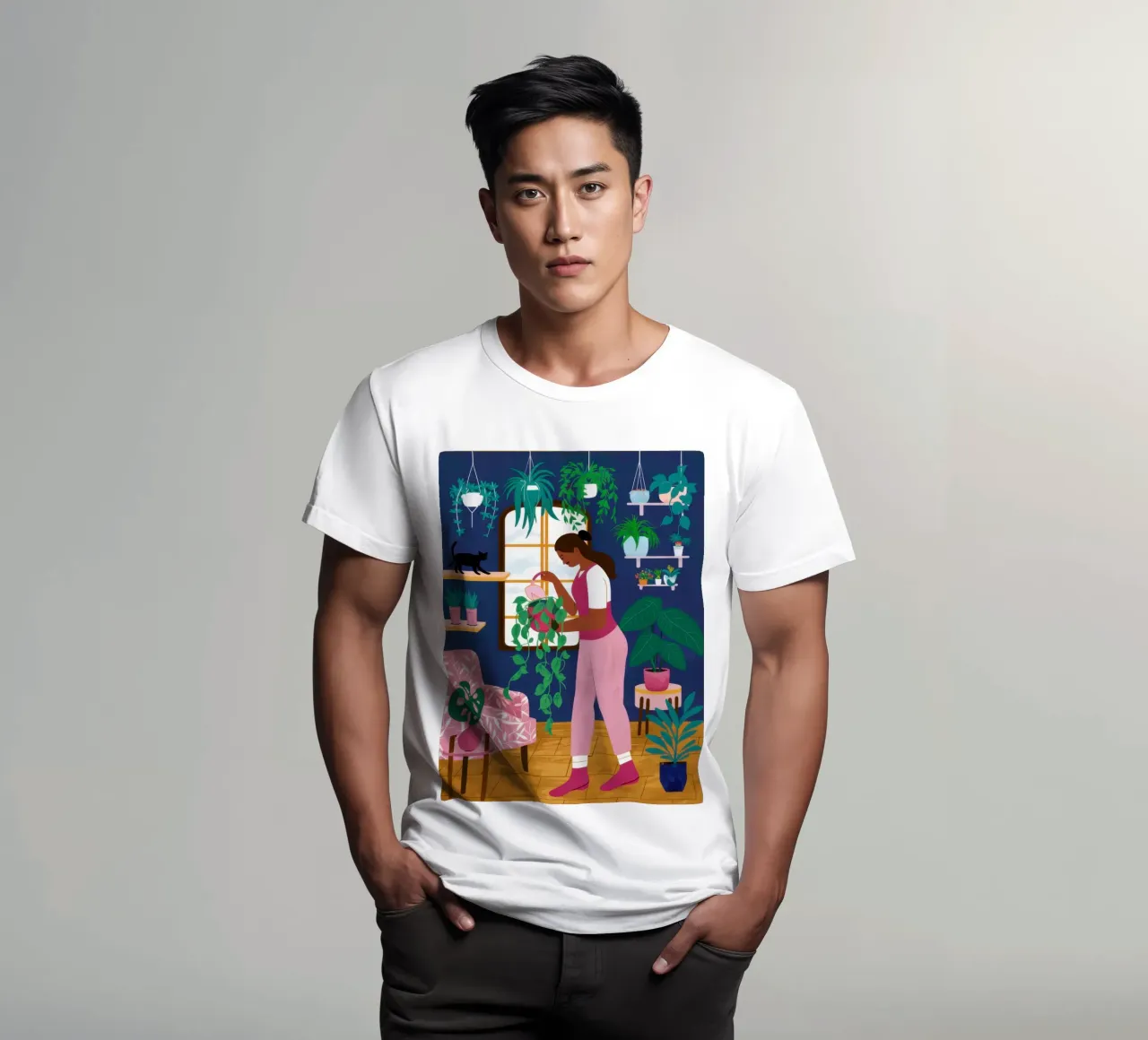 Rosa Sofa Blaue Kunst T-Shirt von Marigold Tiga