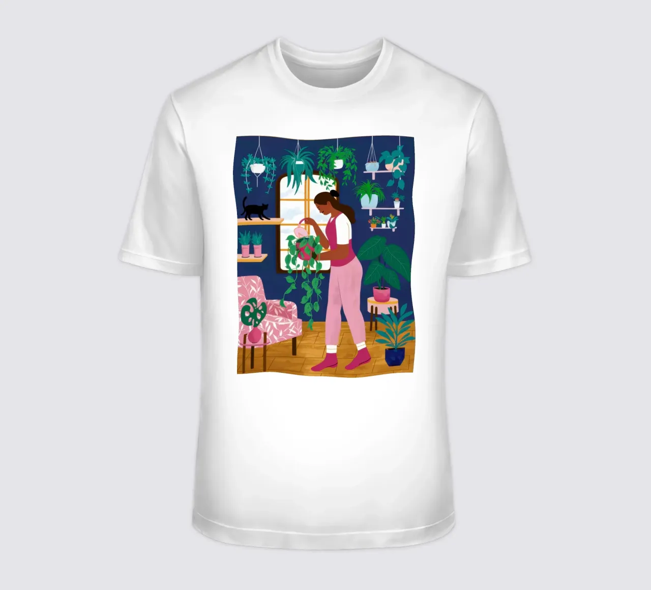 Rosa Sofa Blaue Kunst T-Shirt von Marigold Tiga