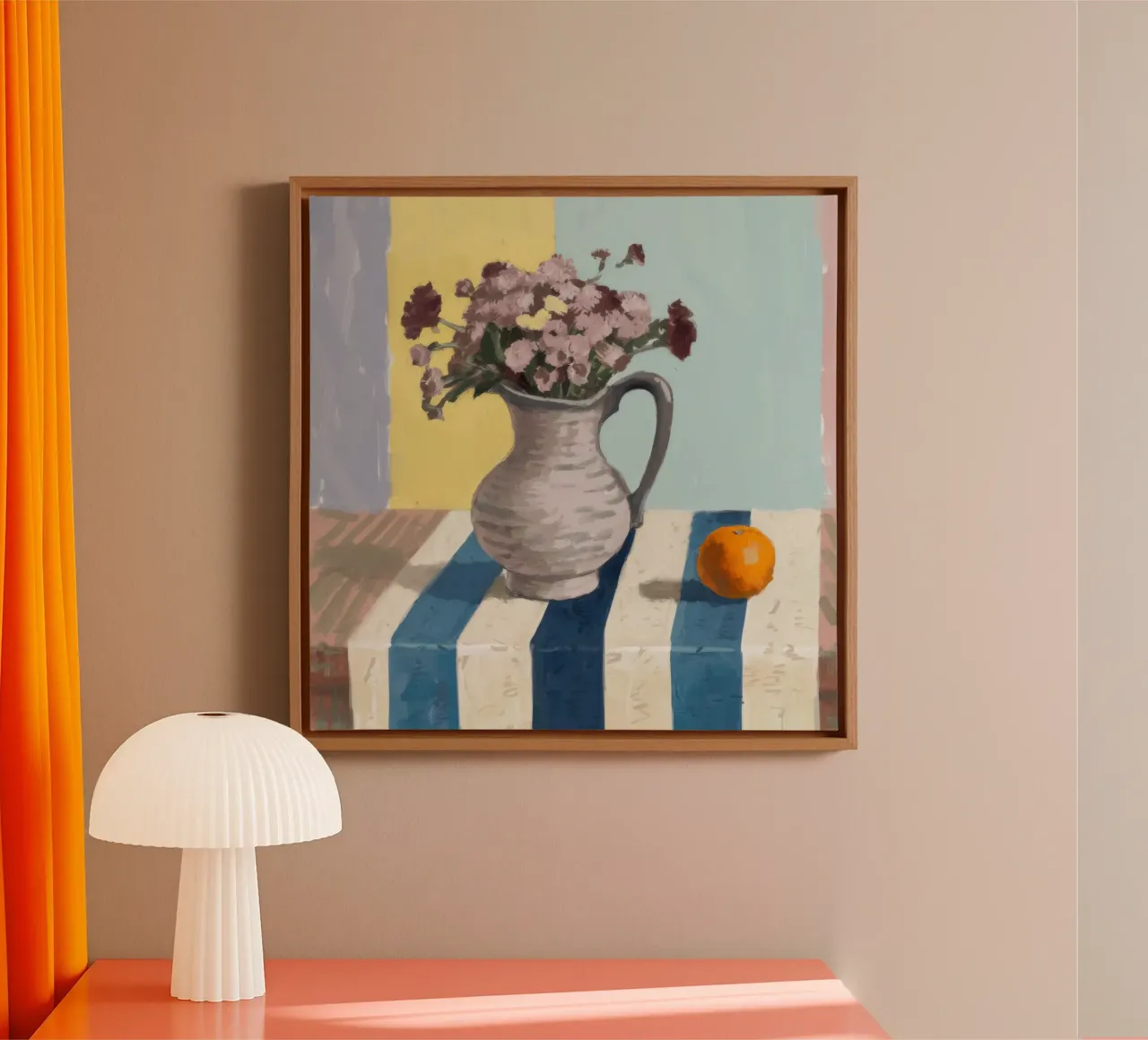 Tavolo a righe Tangerine tela con Cornice a cassetta da Stone Decade