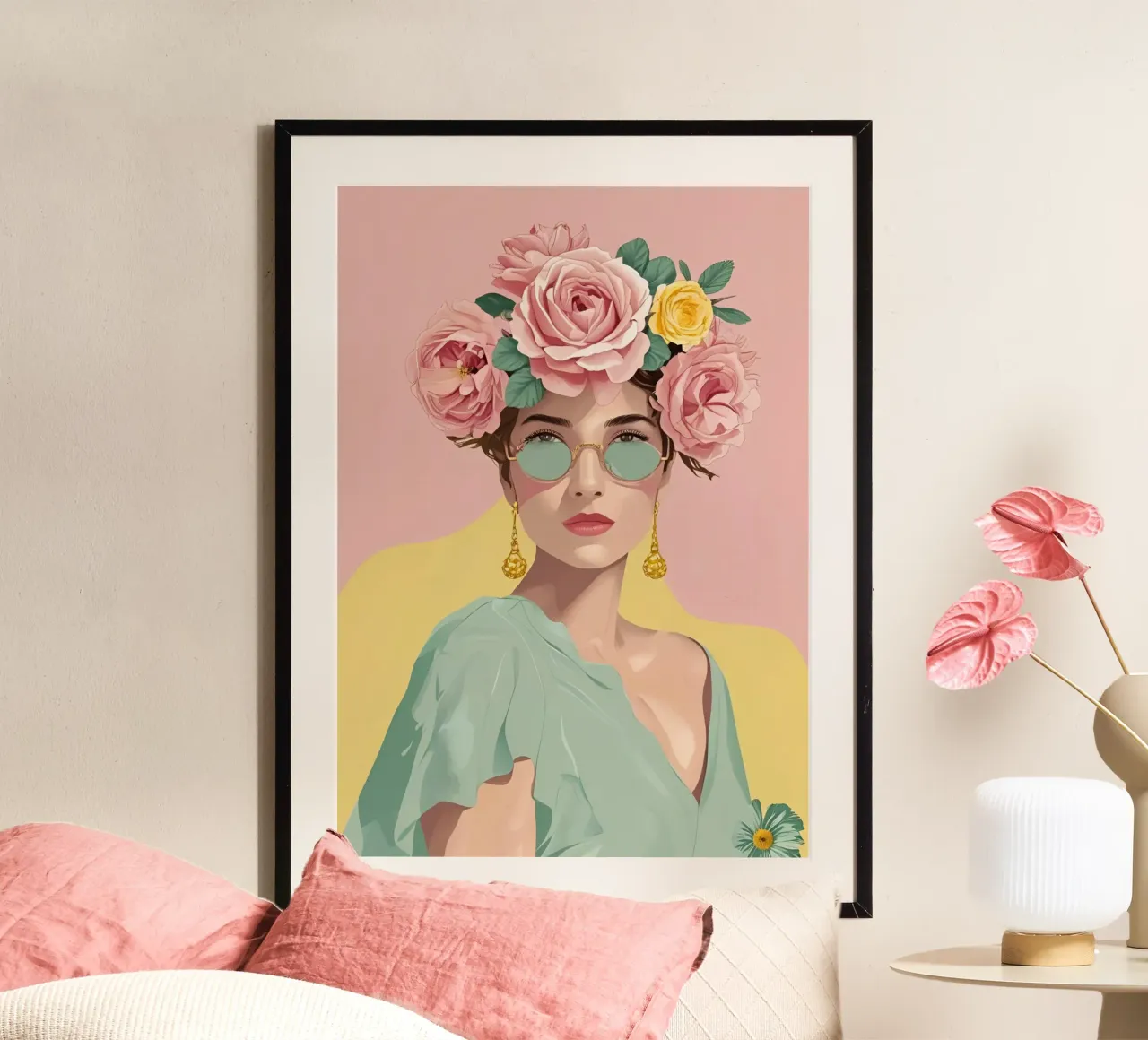 Portrait de femme - Dolce Vita poster with aluminum frame by Idées & Création
