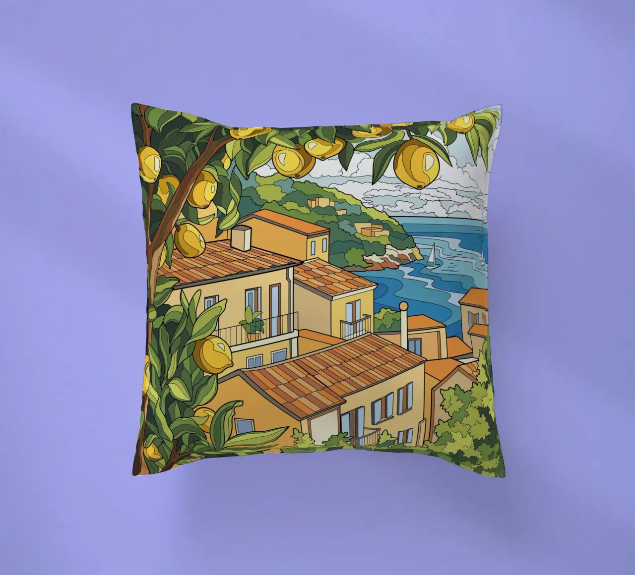 Limone in riva al mare cuscino da Fanya Art