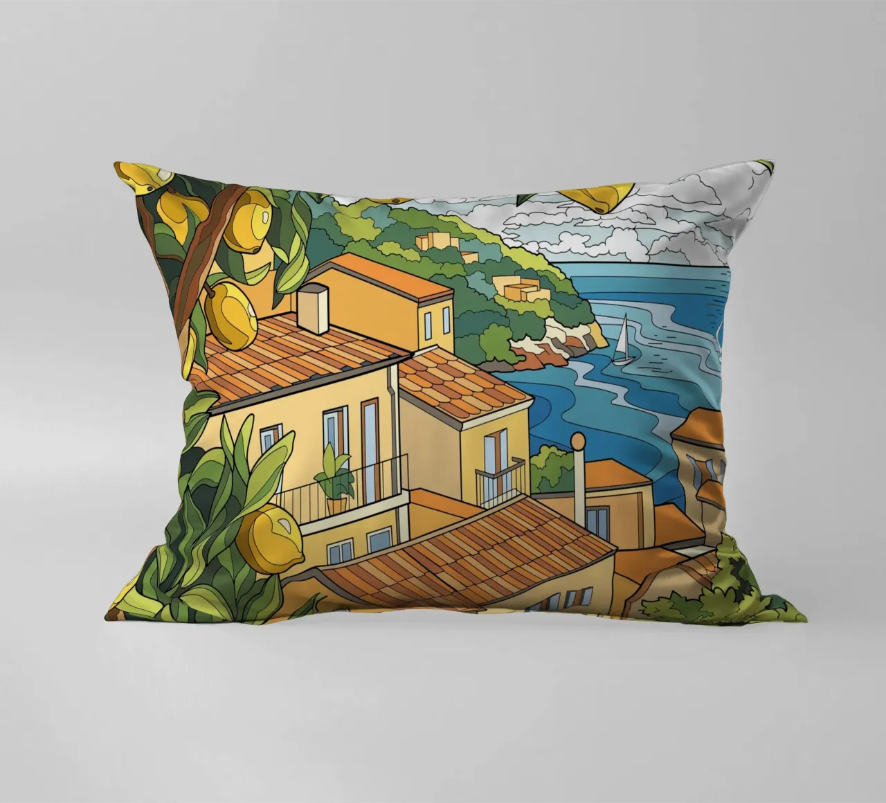 Limone in riva al mare cuscino da Fanya Art