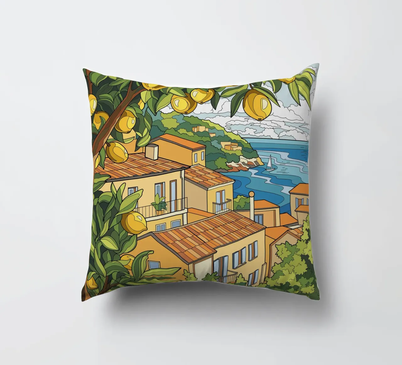 Limone in riva al mare cuscino da Fanya Art