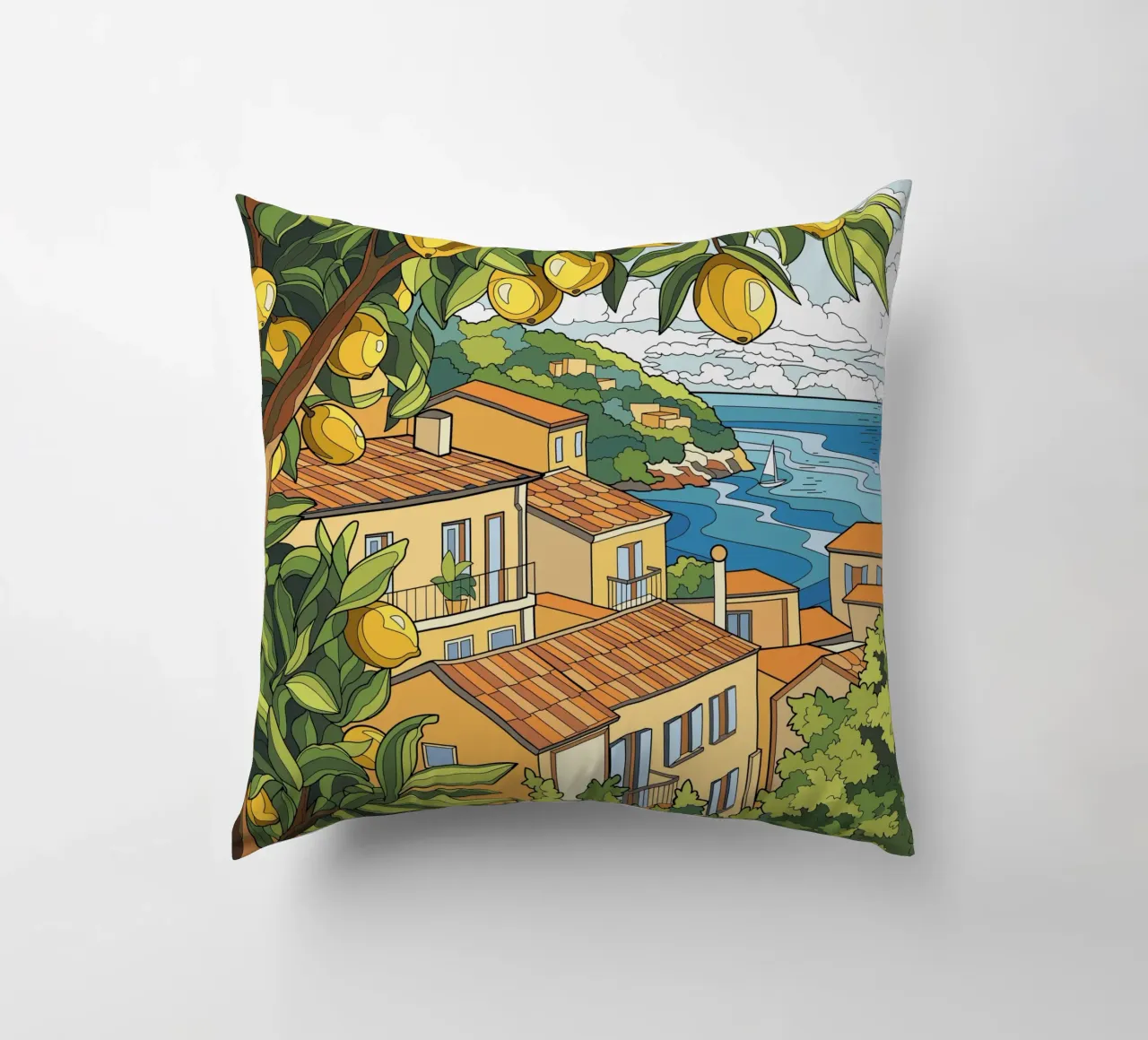 Limone in riva al mare cuscino da Fanya Art