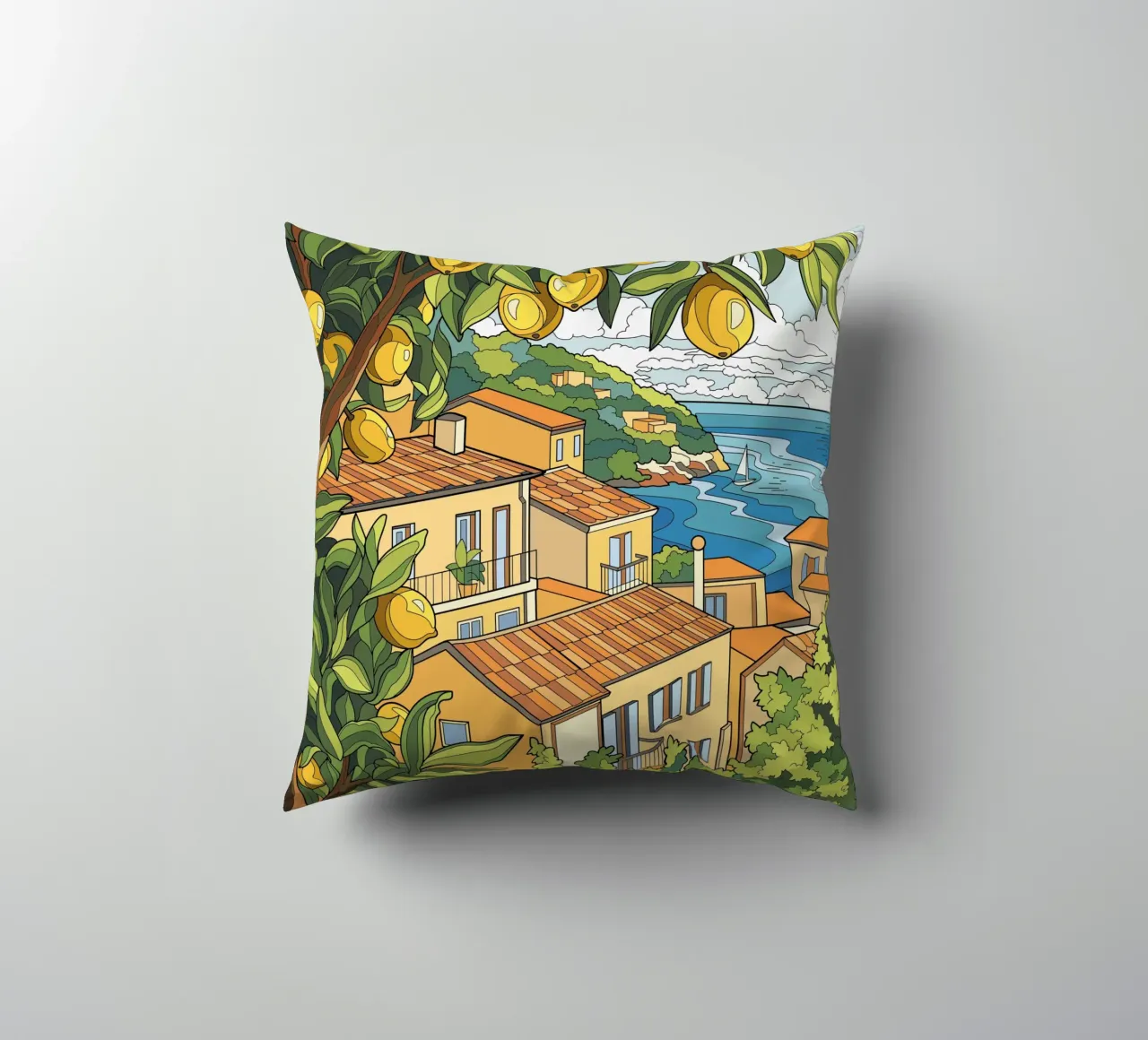 Limone in riva al mare cuscino da Fanya Art