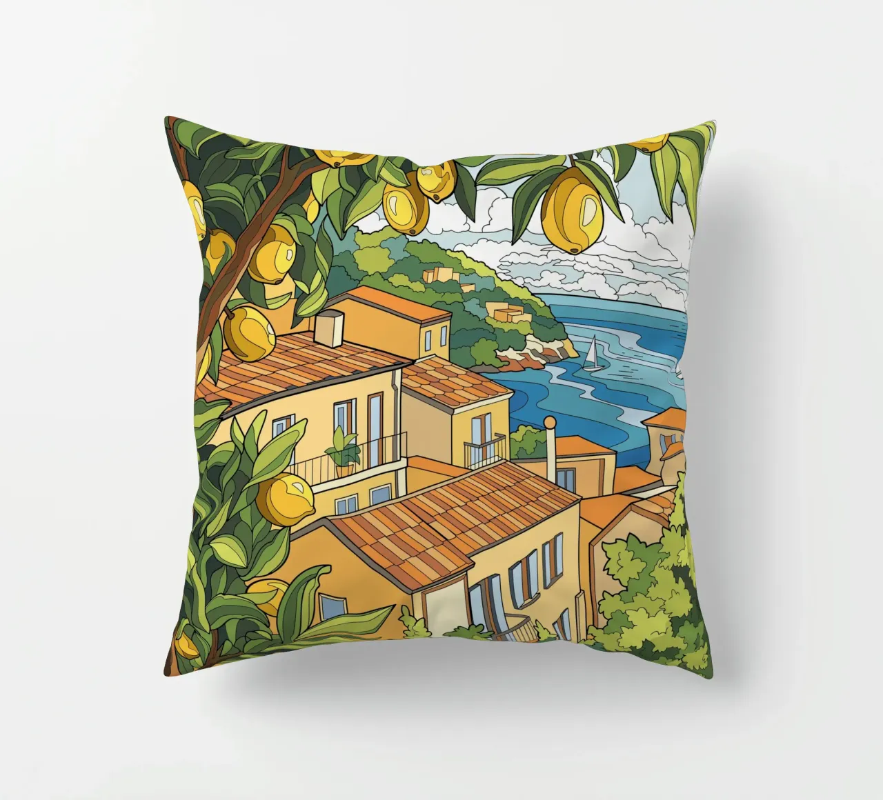 Limone in riva al mare cuscino da Fanya Art