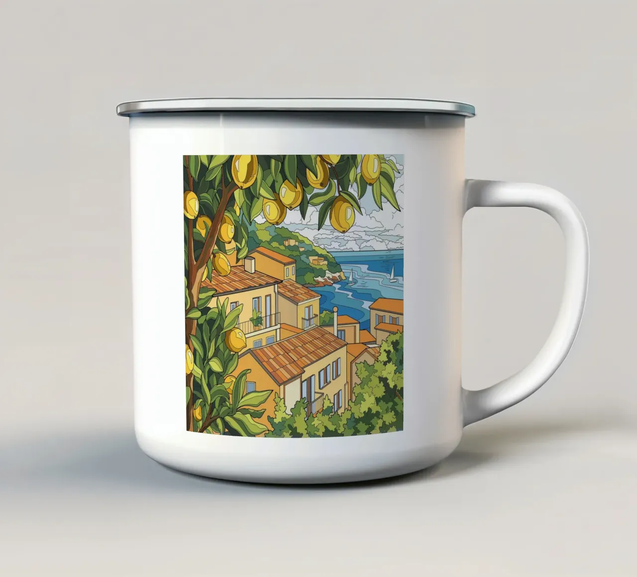 Limone in riva al mare tazza in smalto da Fanya Art