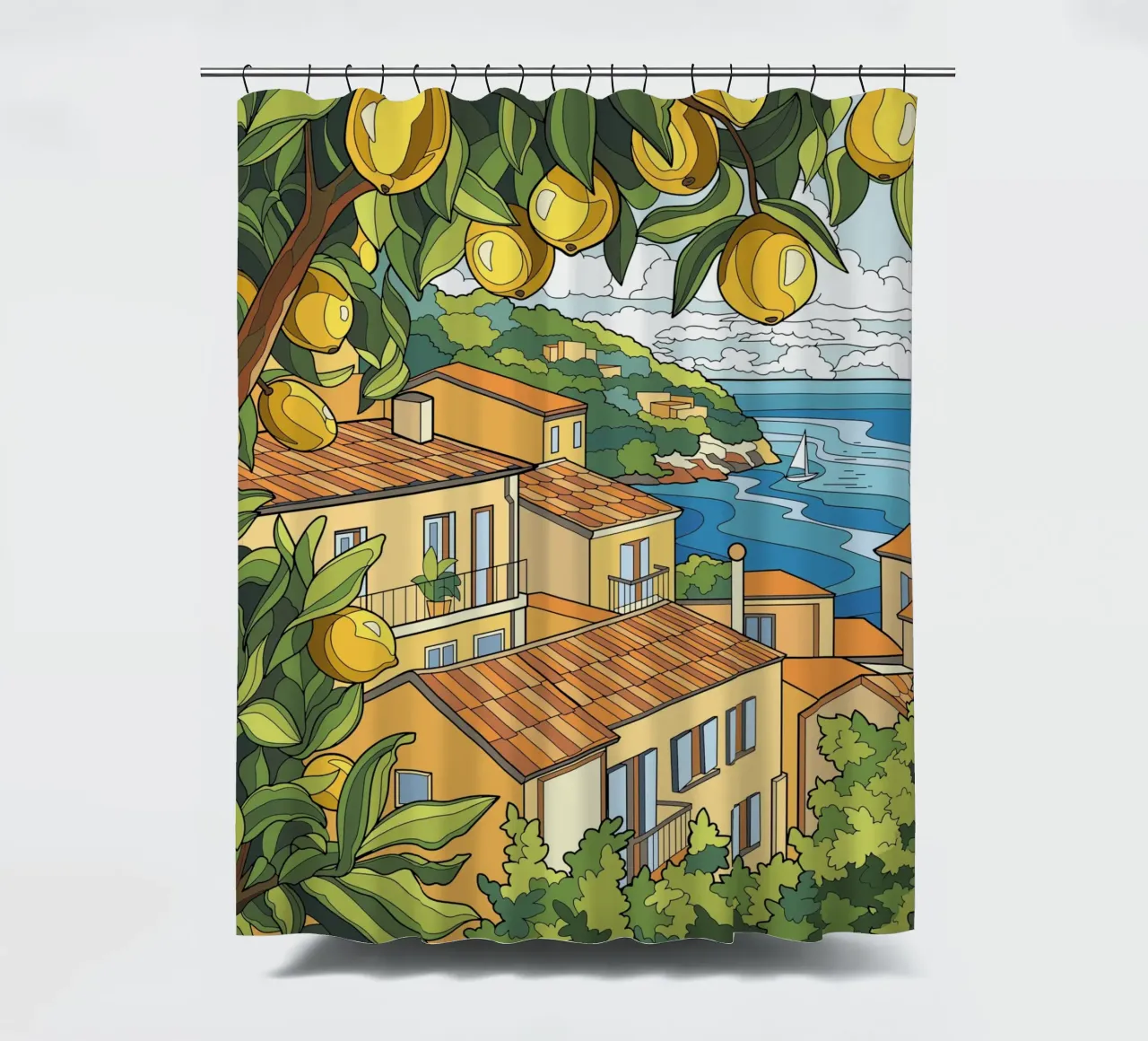 Zitrone am Meer Duschvorhang von Fanya Art